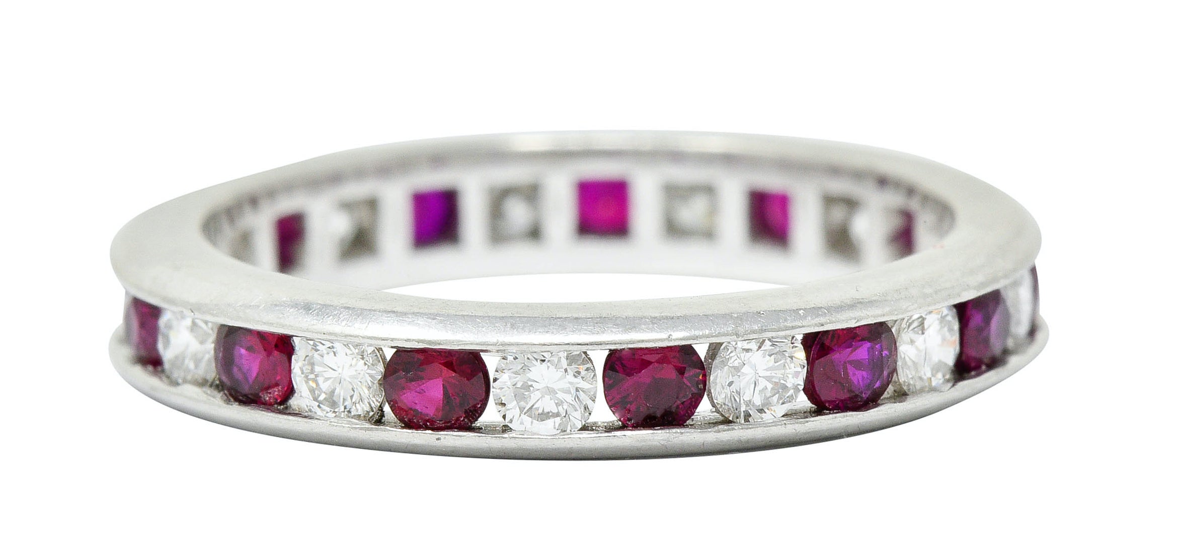 Contemporary 1.56 CTW Ruby Diamond Platinum Eternity Channel Band RingRing - Wilson's Estate Jewelry