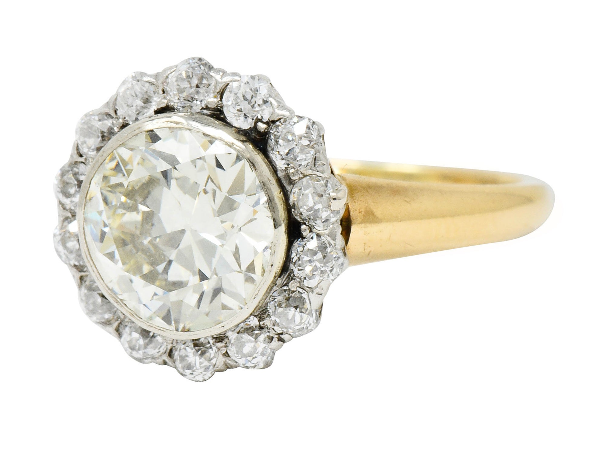 Superb Edwardian 2.61 CTW Diamond Platinum-Topped 14 Karat Gold Cluster Engagement Ring GIA Wilson's Estate Jewelry