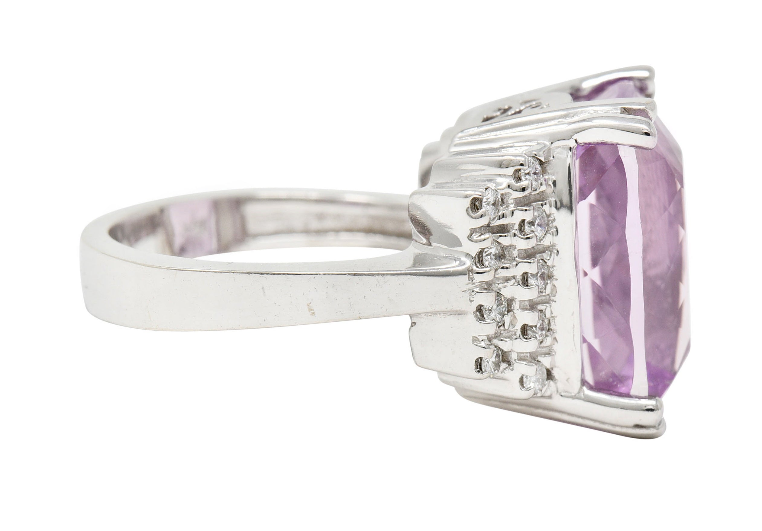 Contemporary Kunzite Diamond 14 Karat White Gold Cocktail RingRing - Wilson's Estate Jewelry