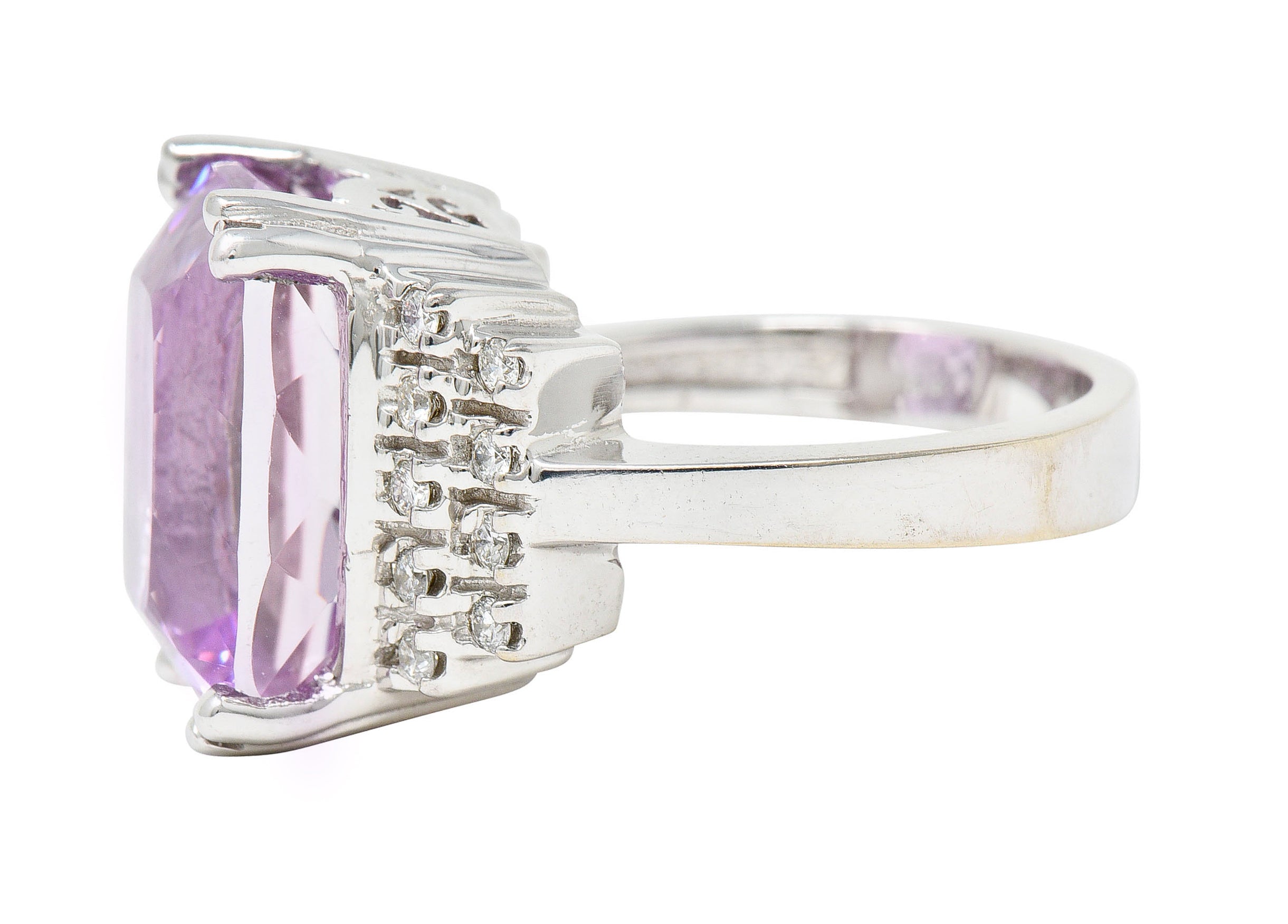 Contemporary Kunzite Diamond 14 Karat White Gold Cocktail RingRing - Wilson's Estate Jewelry