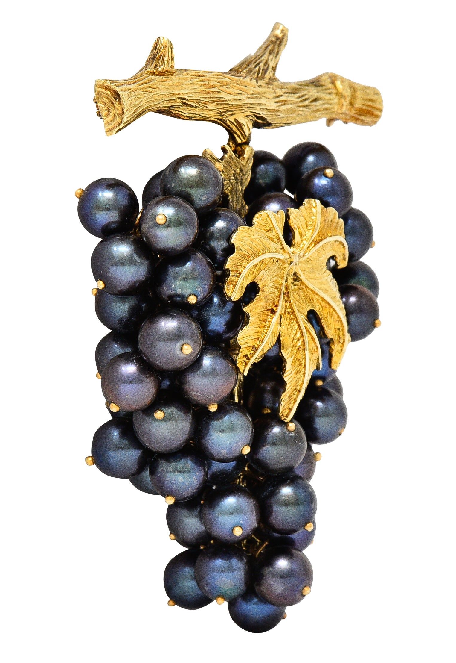 Vintage Tahitian Pearl 18 Karat Yellow Gold Grape Cluster Tremblant Brooch Wilson's Estate Jewelry