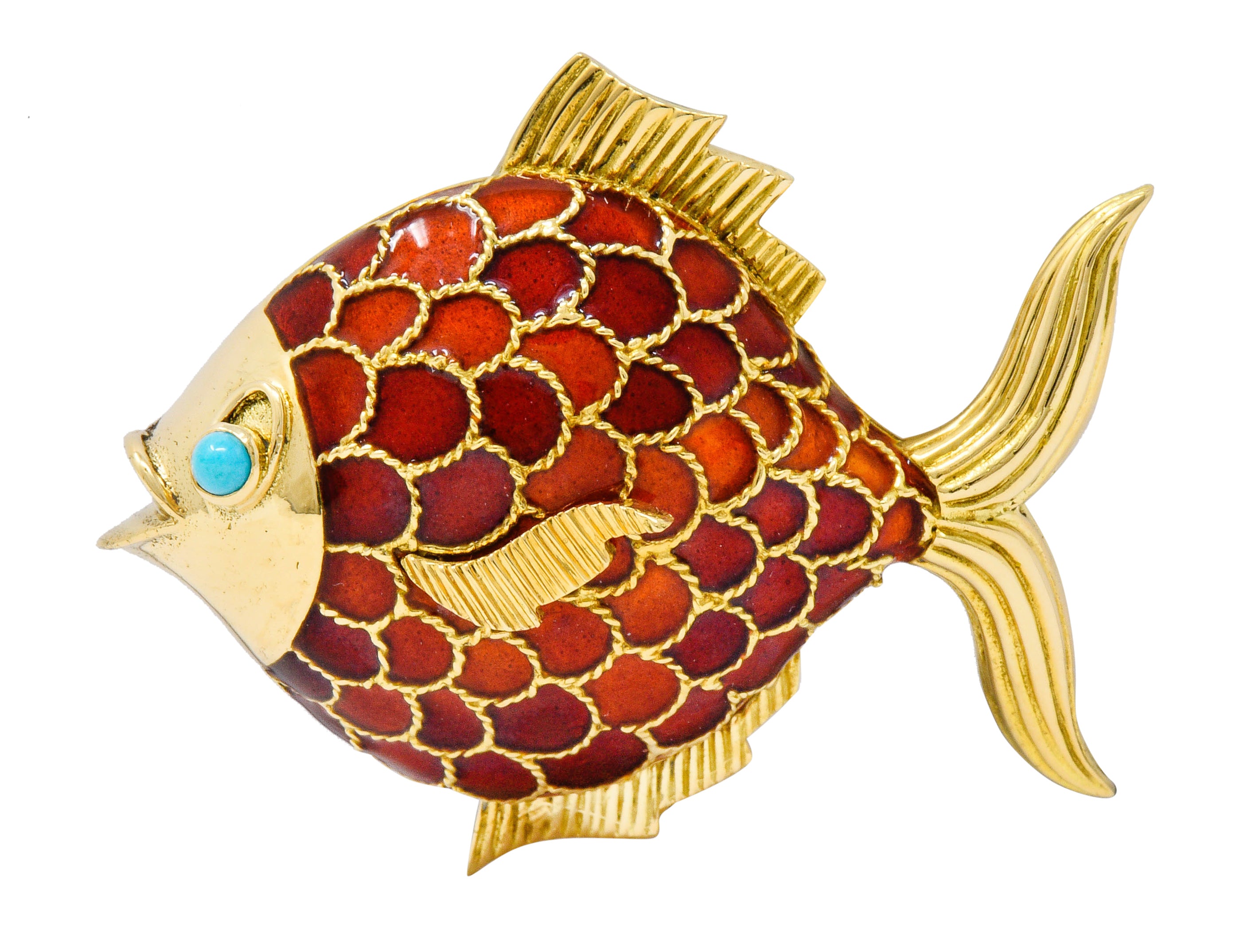 Boucheron 1950's Mid-Century Turquoise Enamel 18 Karat Gold Fish BroochBrooch - Wilson's Estate Jewelry