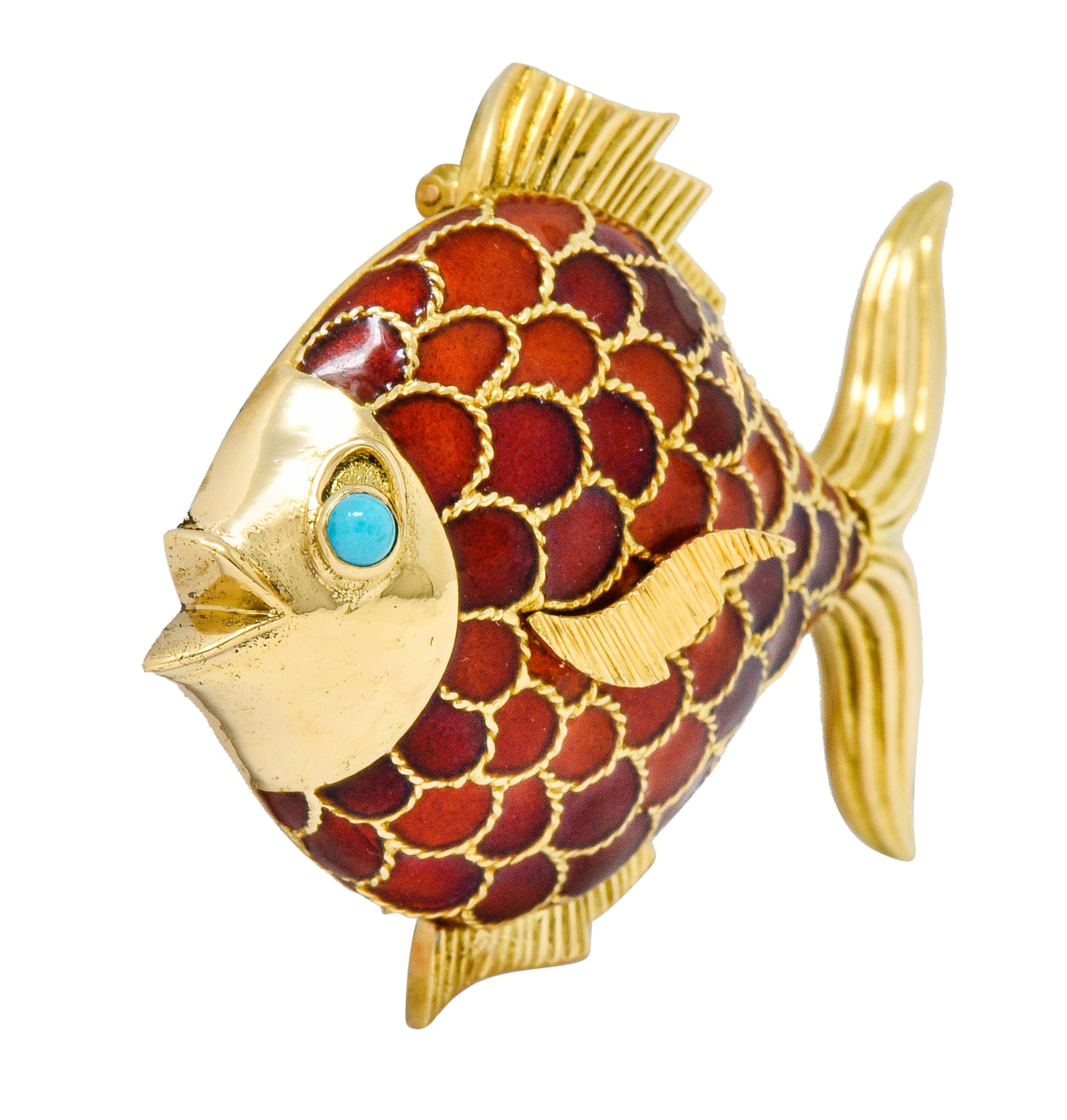 Boucheron 1950's Mid-Century Turquoise Enamel 18 Karat Gold Fish BroochBrooch - Wilson's Estate Jewelry