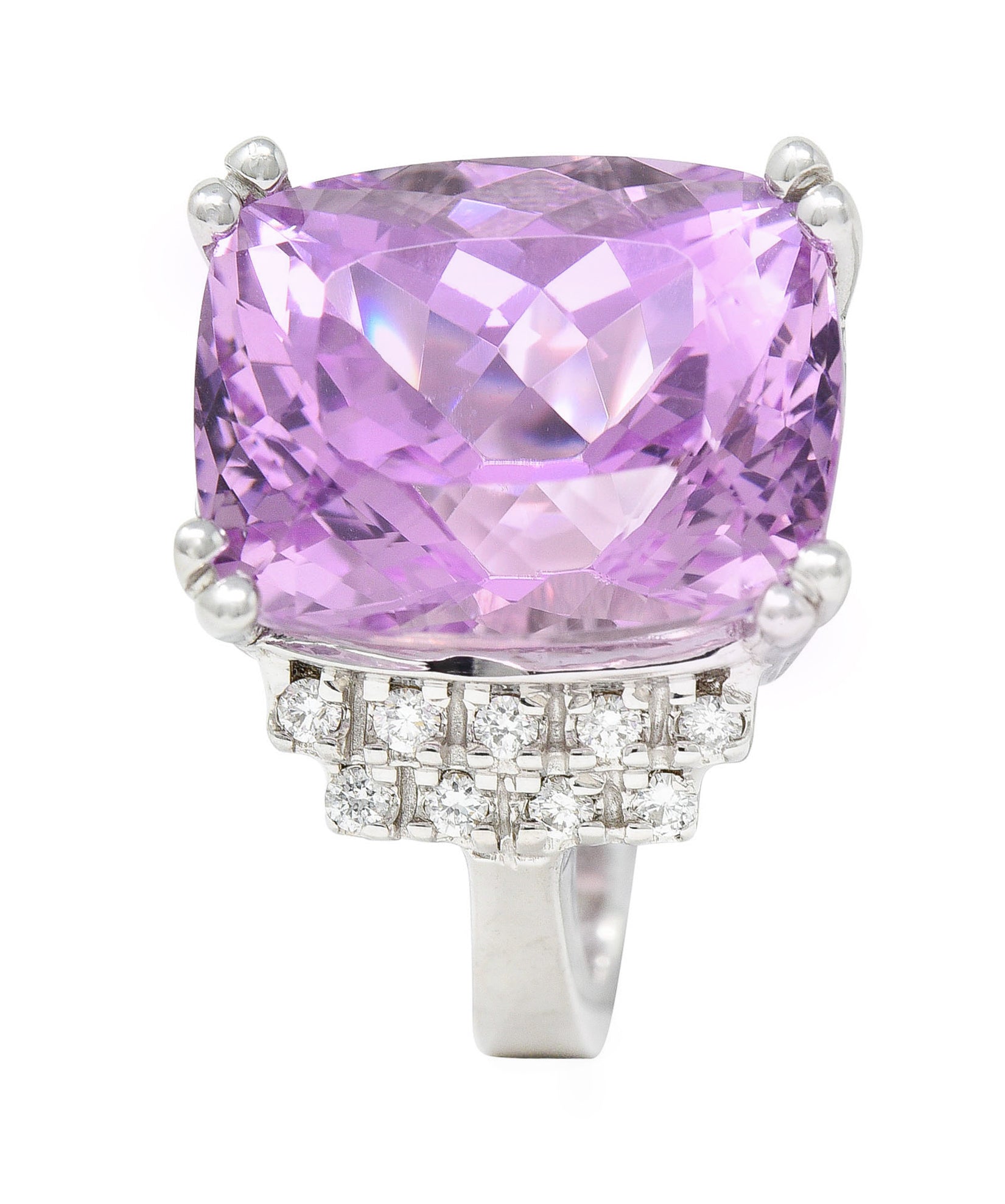 Contemporary Kunzite Diamond 14 Karat White Gold Cocktail RingRing - Wilson's Estate Jewelry