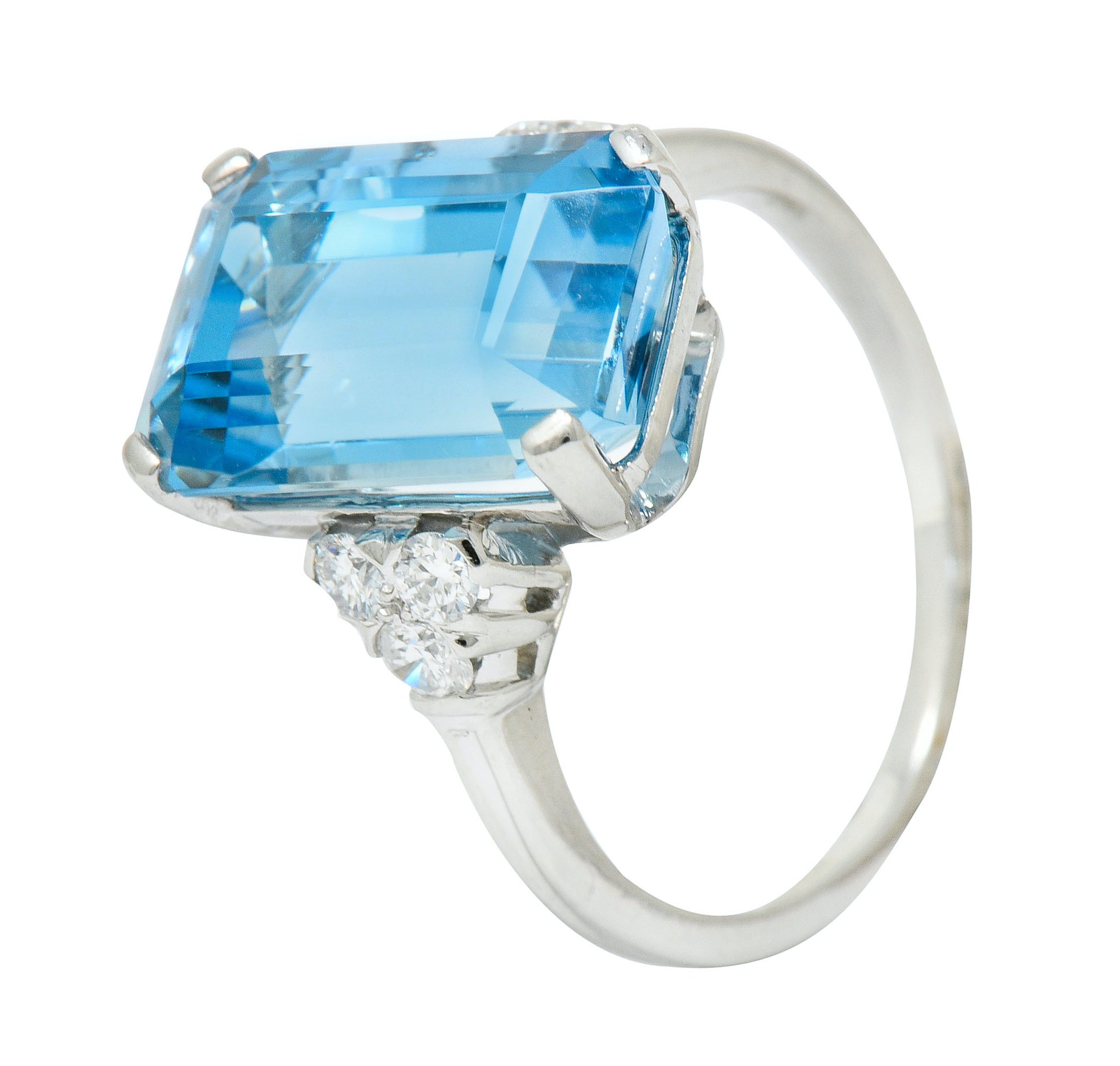 Tiffany & Co. 7.38 CTW Aquamarine Diamond Platinum Retro Cocktail Ring - Wilson's Estate Jewelry