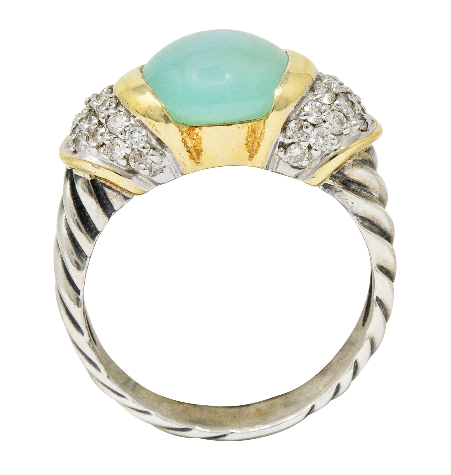 David Yurman Diamond Chrysoprase 18 Karat Gold Silver Capri RingRing - Wilson's Estate Jewelry