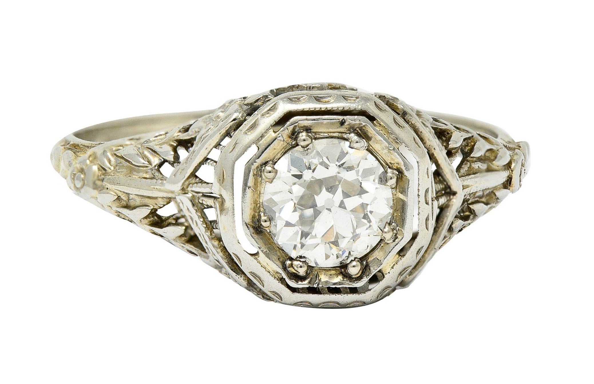 1920's Art Deco 0.50 CTW Diamond 18 Karat White Gold Floral Engagement RingRing - Wilson's Estate Jewelry