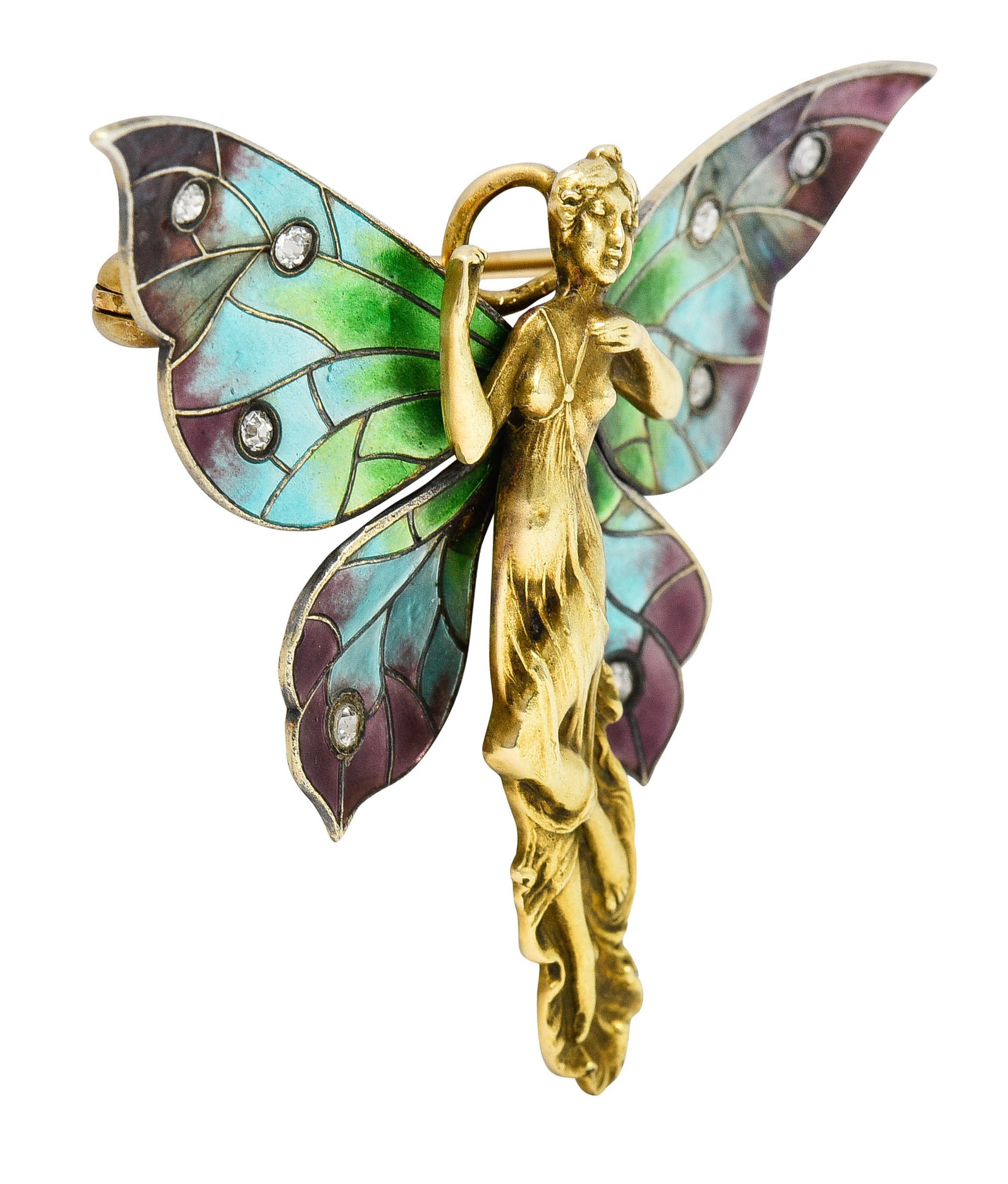 Art Nouveau Diamond Enamel 14 Karat Gold Fairy BroochBrooch - Wilson's Estate Jewelry