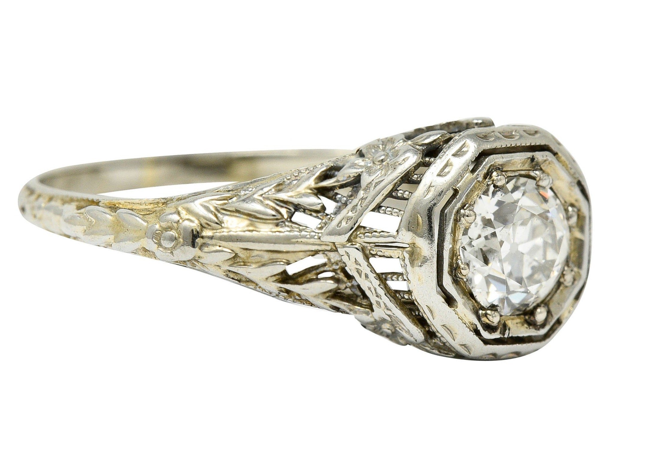 1920's Art Deco 0.50 CTW Diamond 18 Karat White Gold Floral Engagement RingRing - Wilson's Estate Jewelry