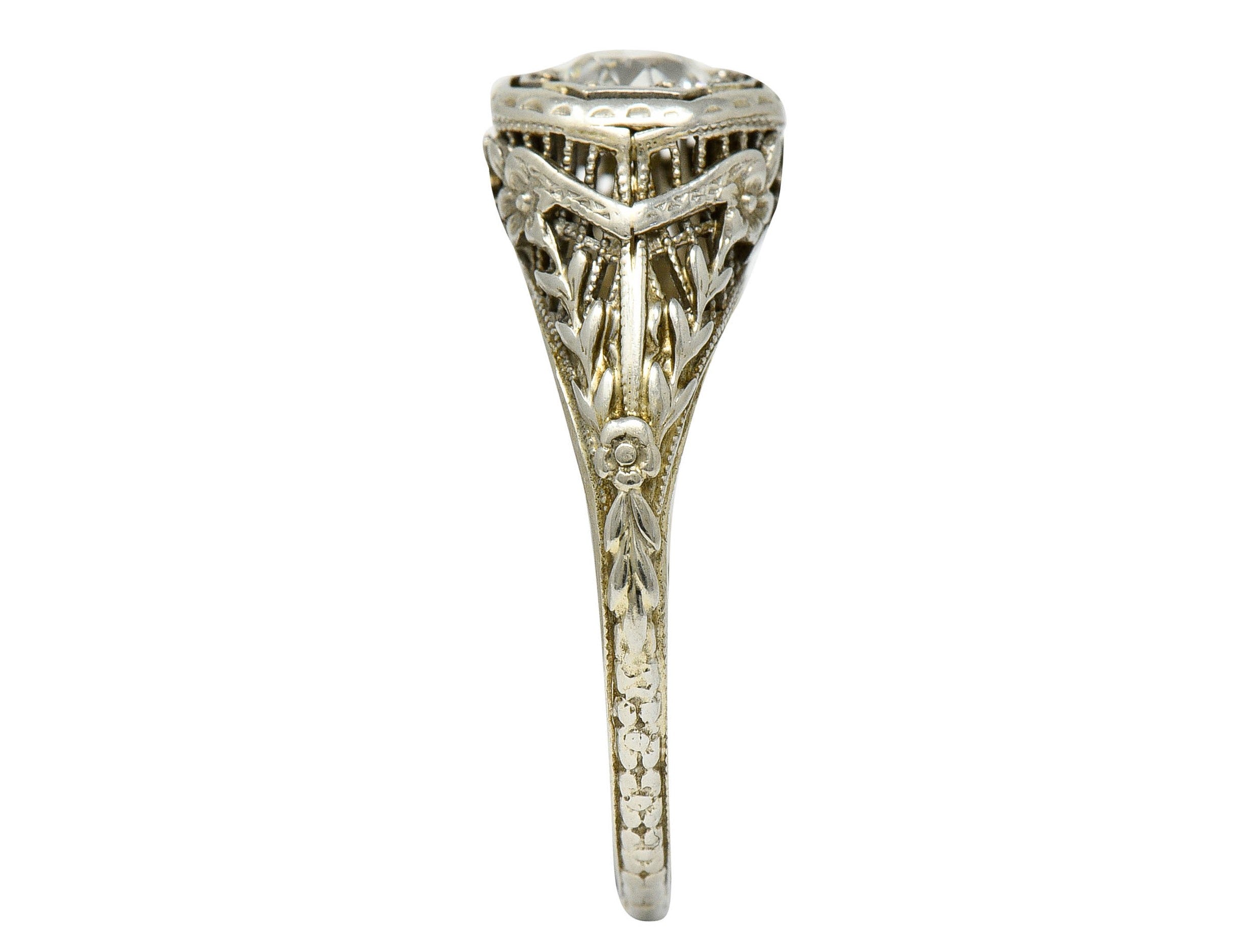 1920's Art Deco 0.50 CTW Diamond 18 Karat White Gold Floral Engagement RingRing - Wilson's Estate Jewelry