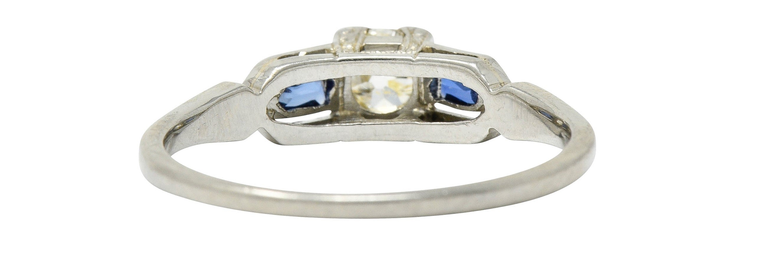 Art Deco Diamond Sapphire 18 Karat White Gold Engagement RingRing - Wilson's Estate Jewelry