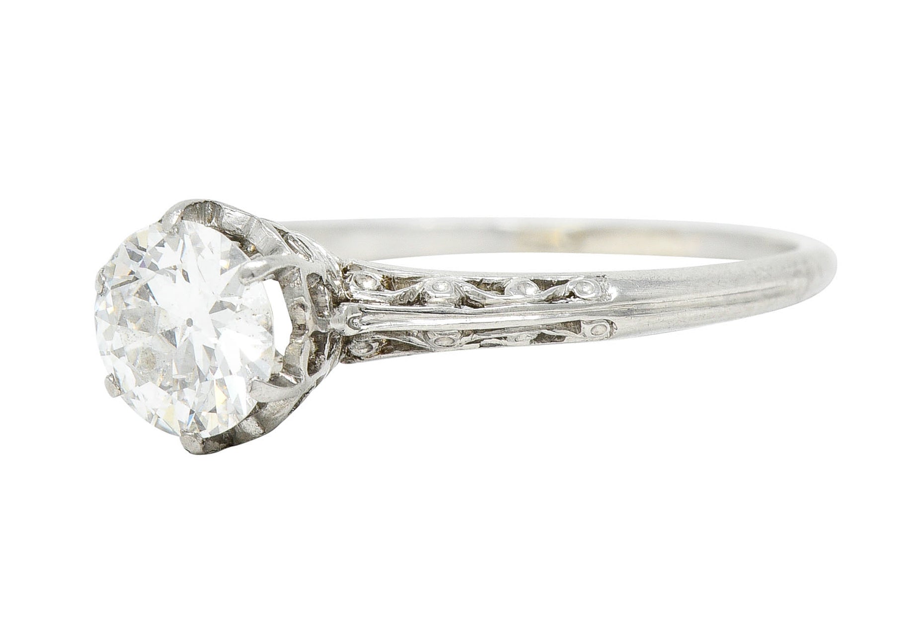 Late Edwardian 0.78 CTW Diamond Platinum Filigree Engagement RingRing - Wilson's Estate Jewelry