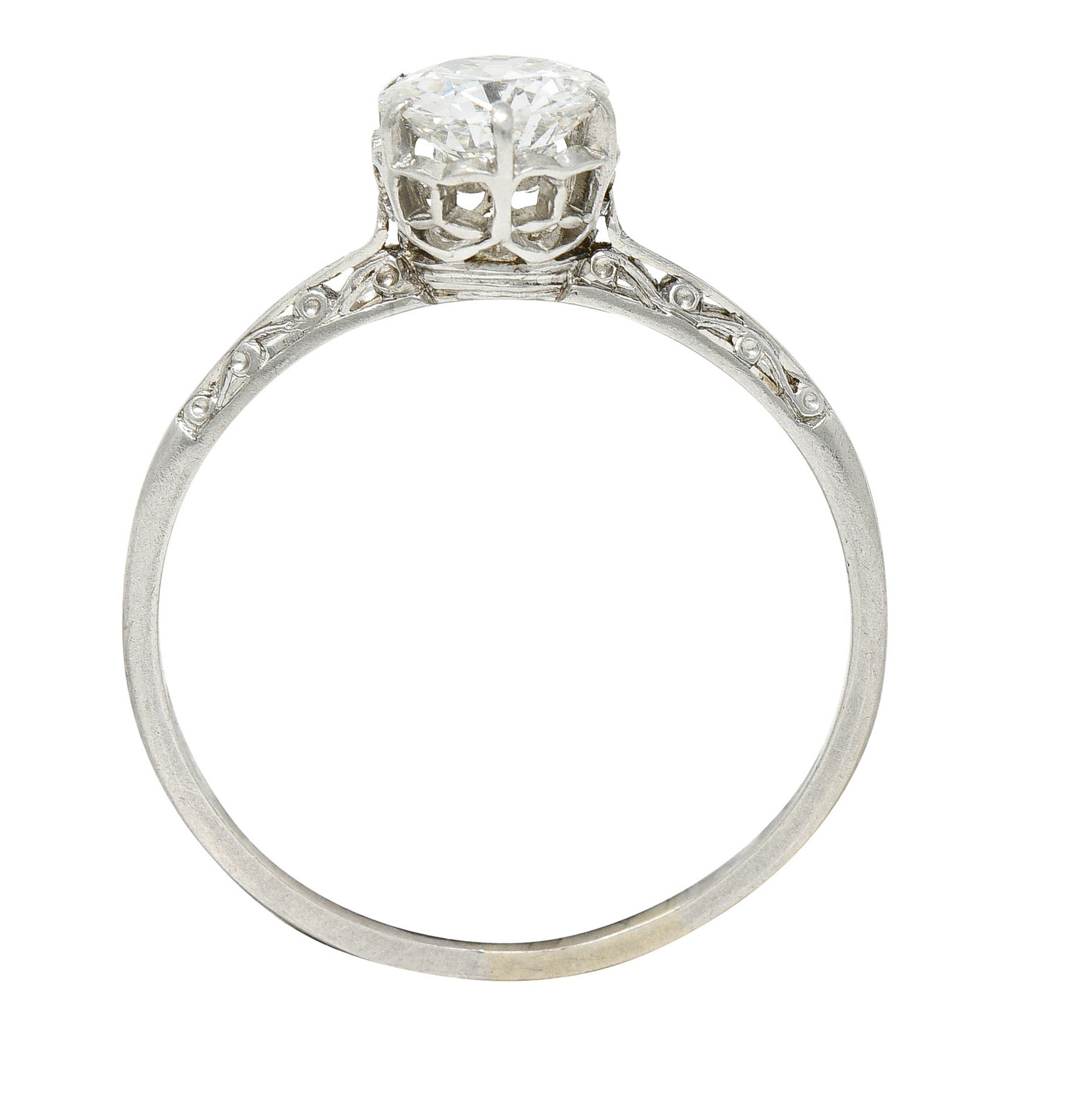 Late Edwardian 0.78 CTW Diamond Platinum Filigree Engagement RingRing - Wilson's Estate Jewelry