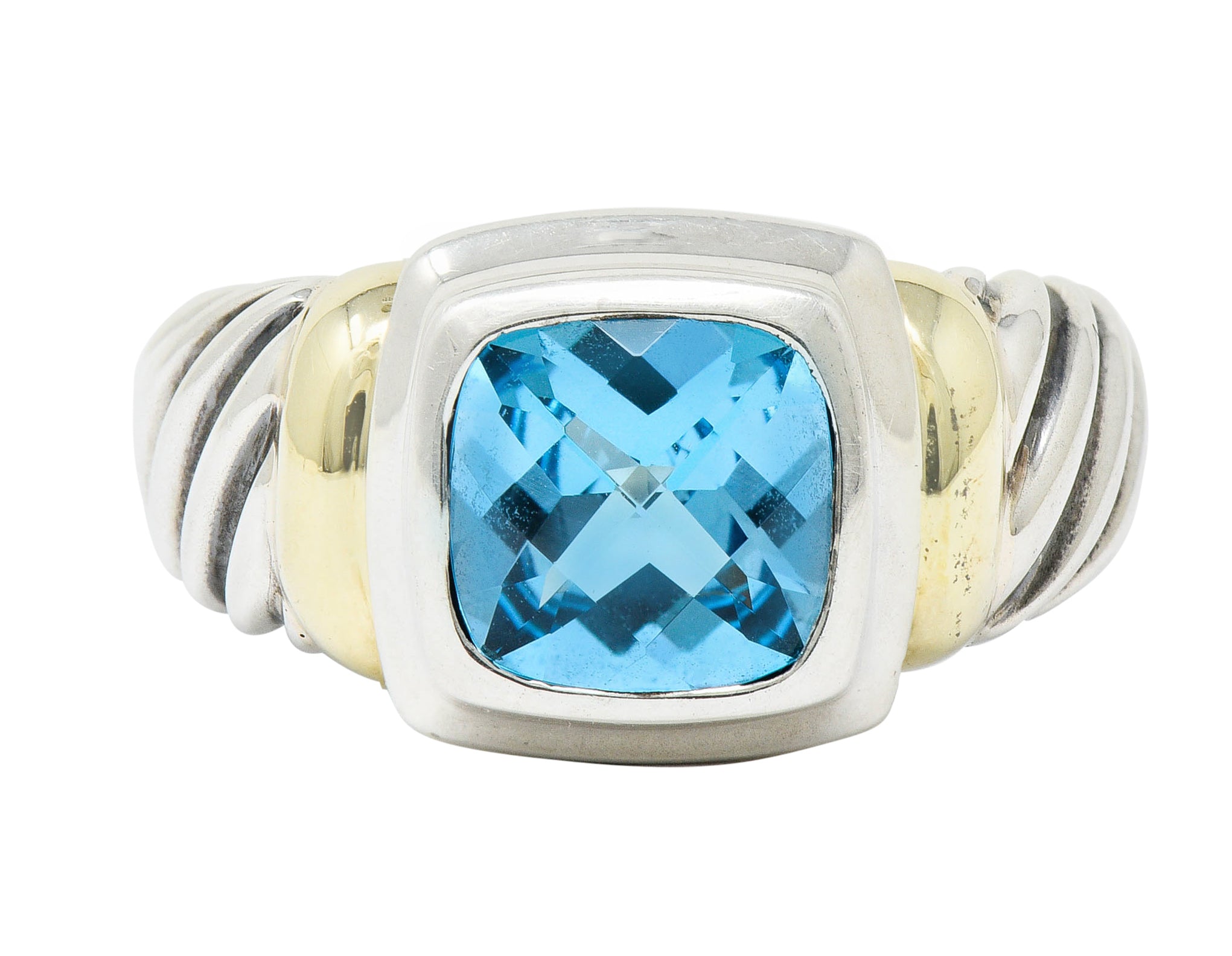 David Yurman Blue Topaz 14 Karat Gold Silver Noblesse RingRing - Wilson's Estate Jewelry