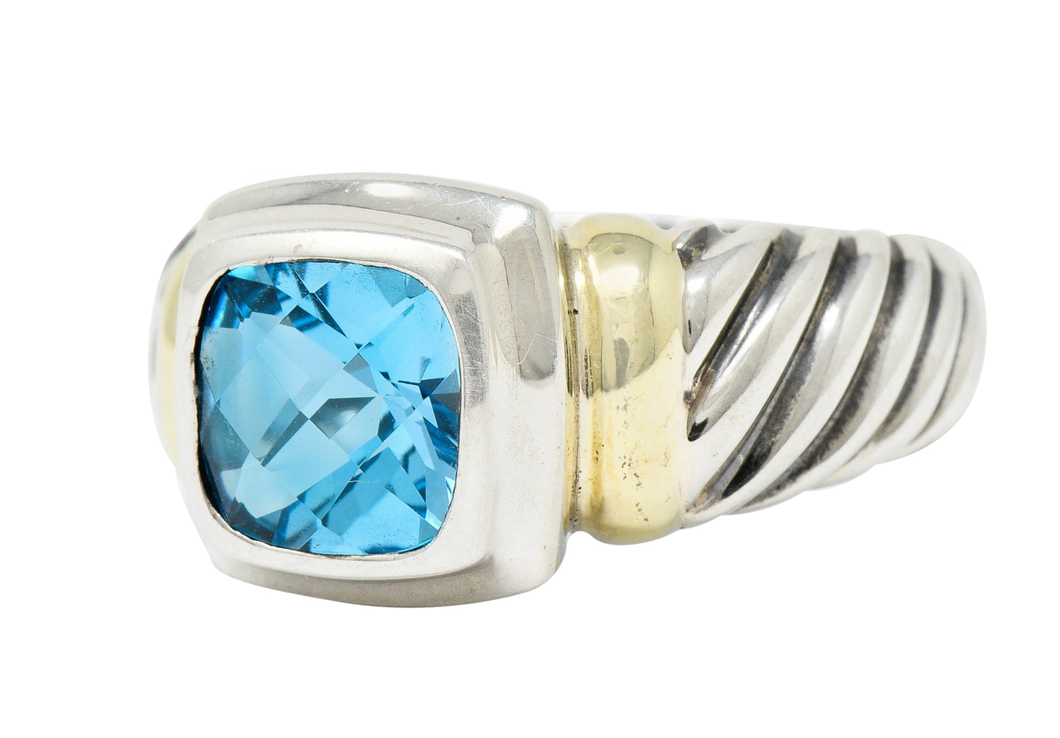 David Yurman Blue Topaz 14 Karat Gold Silver Noblesse RingRing - Wilson's Estate Jewelry