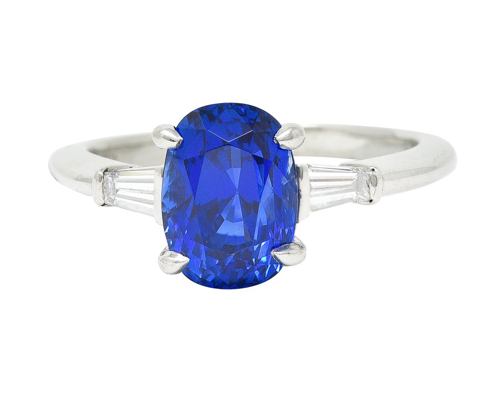 Tiffany & Co. 3.54 CTW No Heat Royal Blue Sapphire Diamond Platinum Three Stone Ring GIARing - Wilson's Estate Jewelry