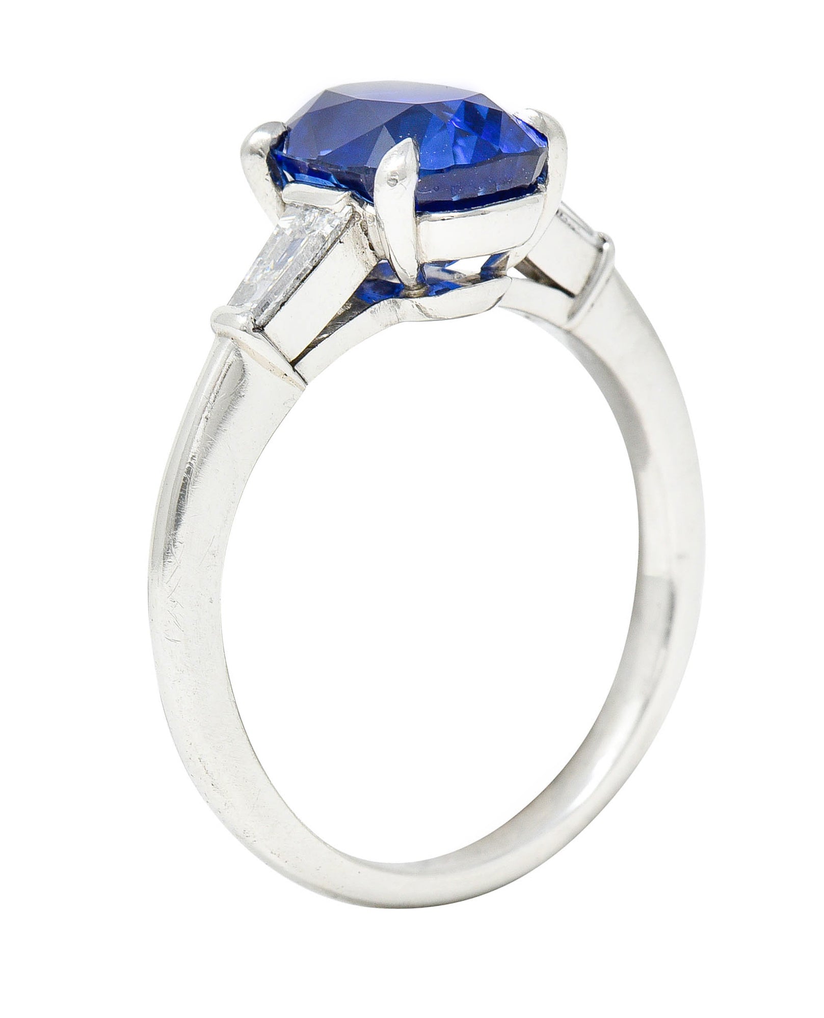 Tiffany & Co. 3.54 CTW No Heat Royal Blue Sapphire Diamond Platinum Three Stone Ring GIARing - Wilson's Estate Jewelry