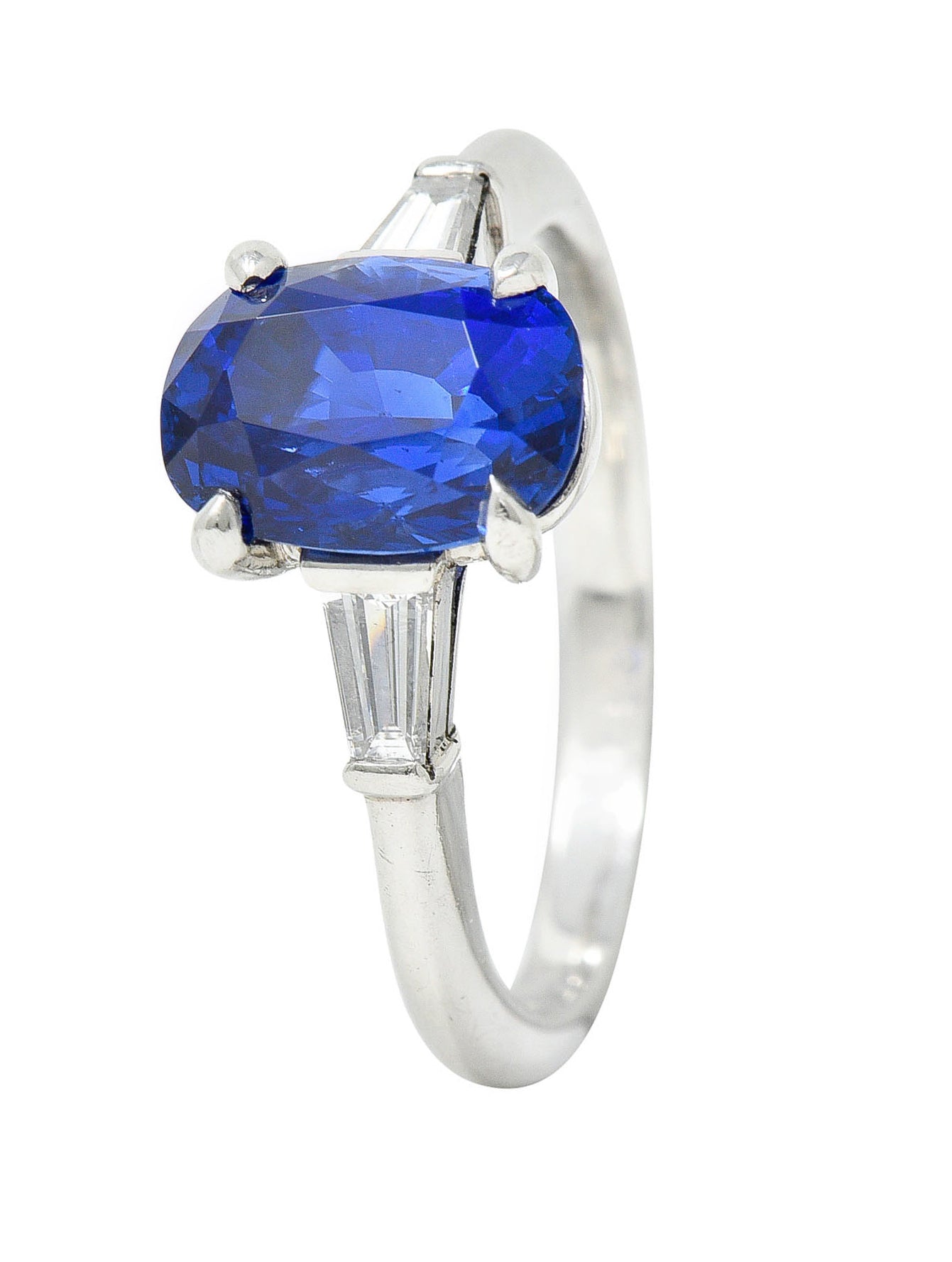 Tiffany & Co. 3.54 CTW No Heat Royal Blue Sapphire Diamond Platinum Three Stone Ring GIARing - Wilson's Estate Jewelry