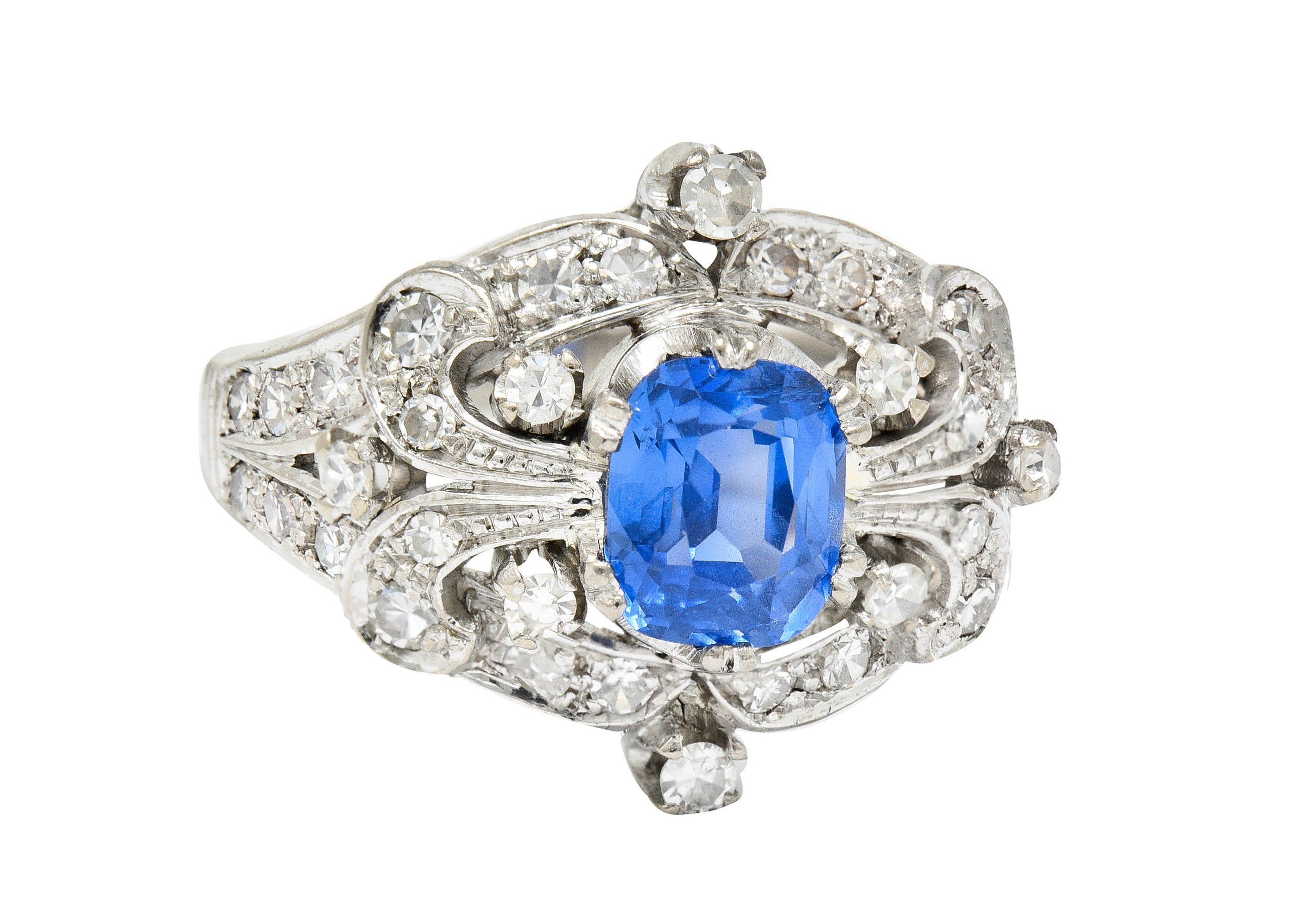 1950's Mid-Century 2.90 CTW Sapphire Diamond 18 Karat White Gold Cocktail RingRing - Wilson's Estate Jewelry