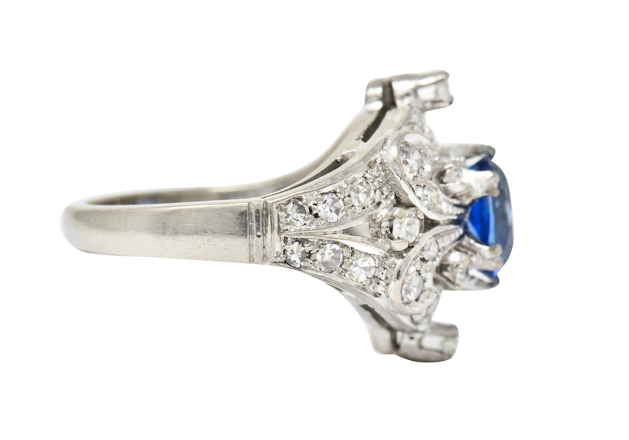 1950's Mid-Century 2.90 CTW Sapphire Diamond 18 Karat White Gold Cocktail RingRing - Wilson's Estate Jewelry