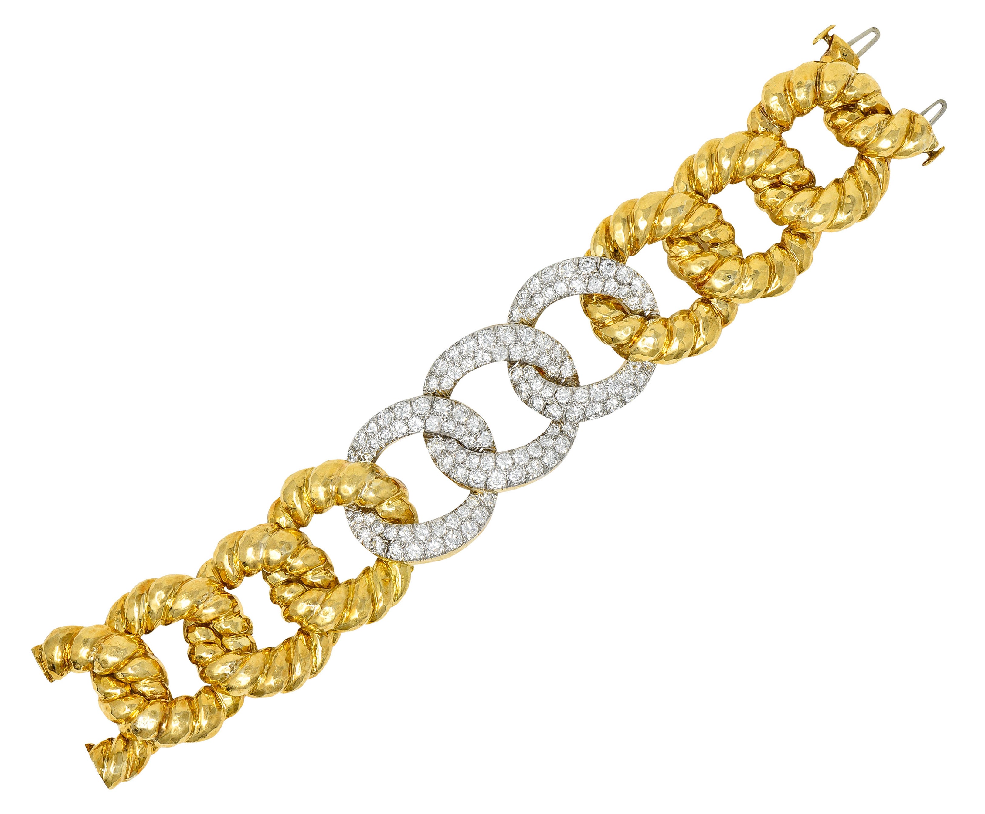 Vintage 15.75 CTW Diamond 18 Karat Two-Tone Gold Link Braceletbracelet - Wilson's Estate Jewelry