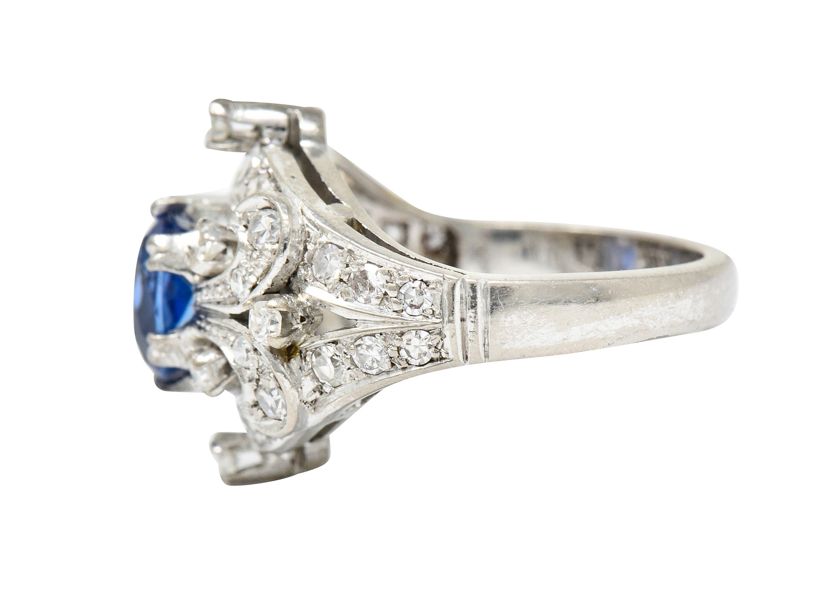 1950's Mid-Century 2.90 CTW Sapphire Diamond 18 Karat White Gold Cocktail RingRing - Wilson's Estate Jewelry