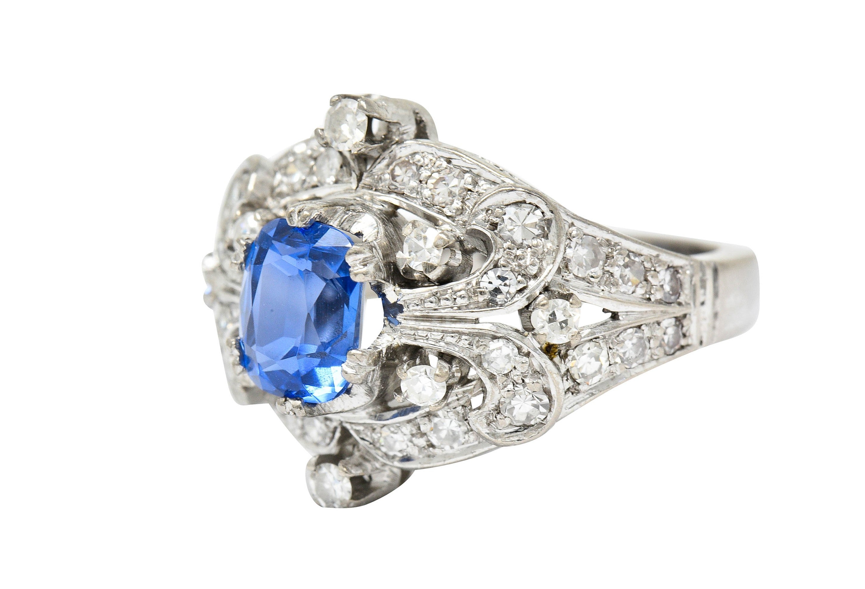 1950's Mid-Century 2.90 CTW Sapphire Diamond 18 Karat White Gold Cocktail RingRing - Wilson's Estate Jewelry