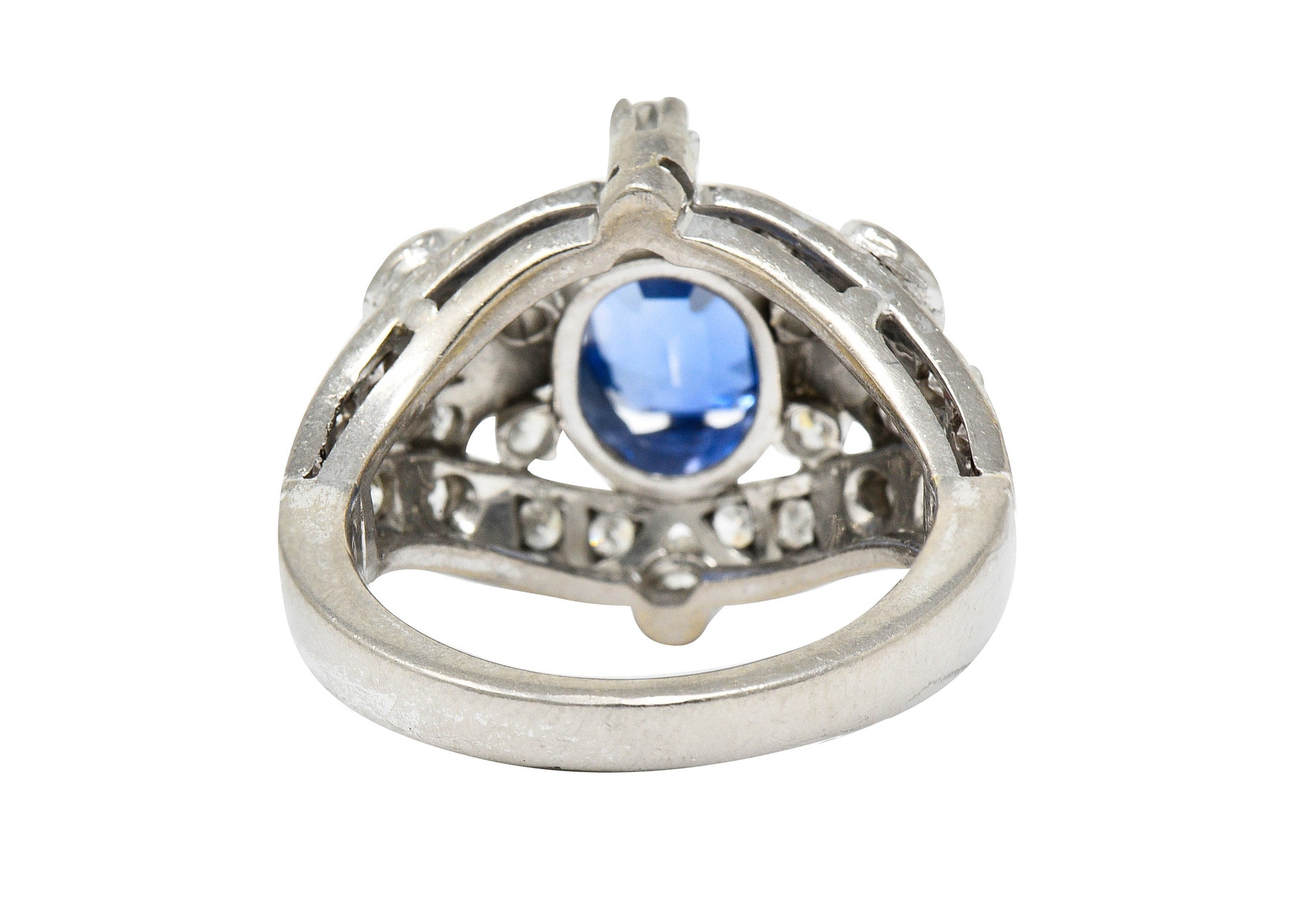 1950's Mid-Century 2.90 CTW Sapphire Diamond 18 Karat White Gold Cocktail RingRing - Wilson's Estate Jewelry