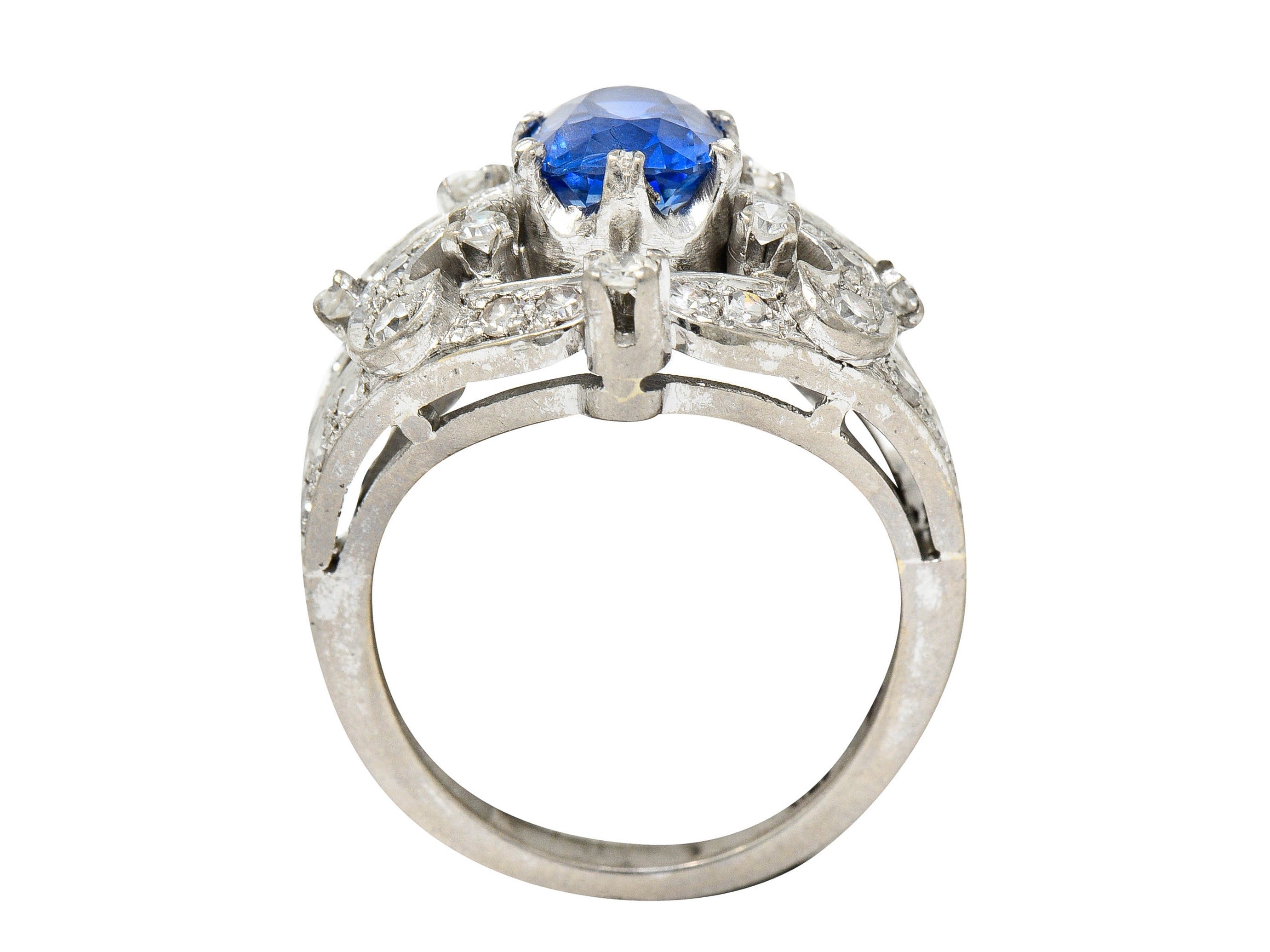 1950's Mid-Century 2.90 CTW Sapphire Diamond 18 Karat White Gold Cocktail RingRing - Wilson's Estate Jewelry