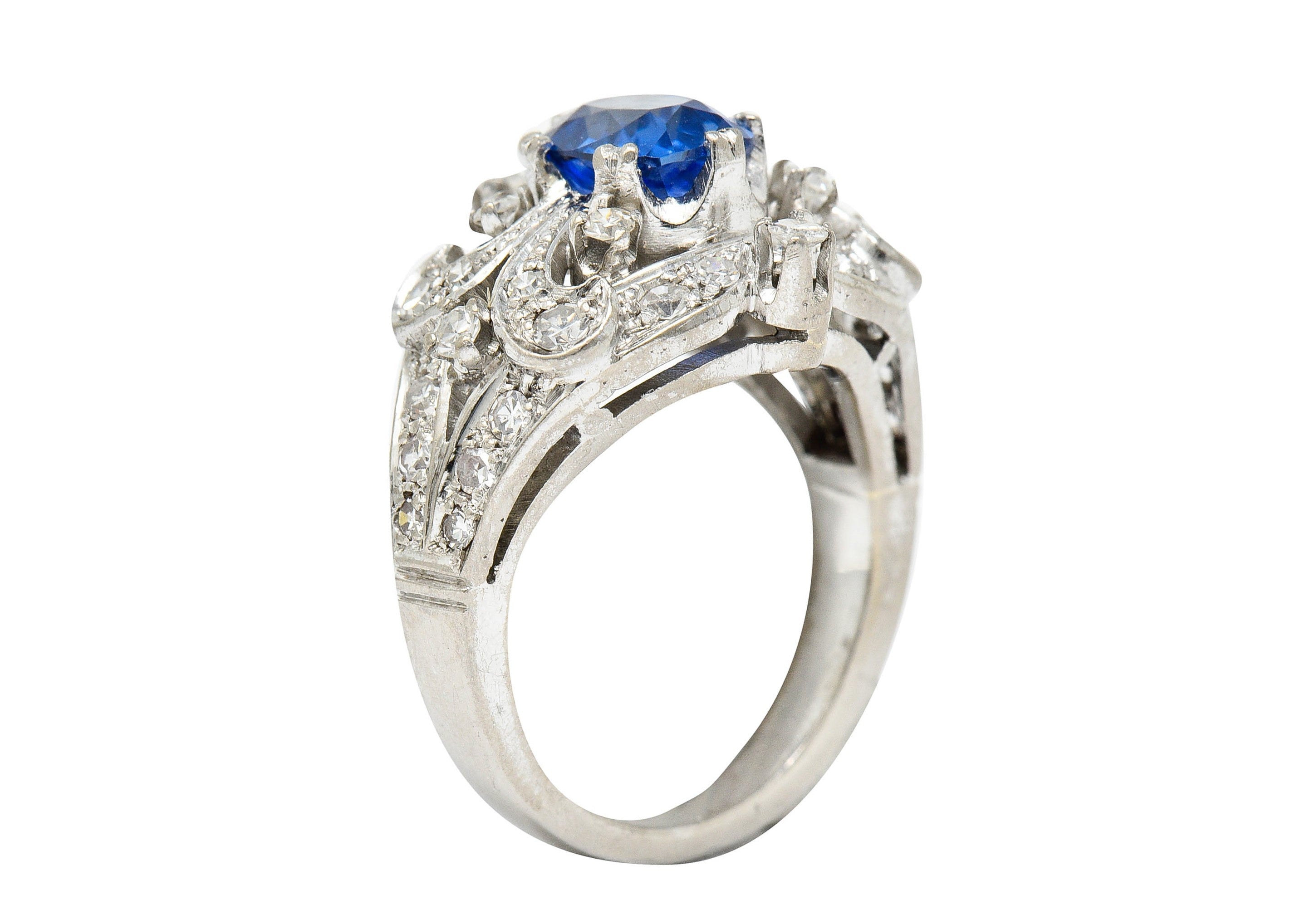 1950's Mid-Century 2.90 CTW Sapphire Diamond 18 Karat White Gold Cocktail RingRing - Wilson's Estate Jewelry