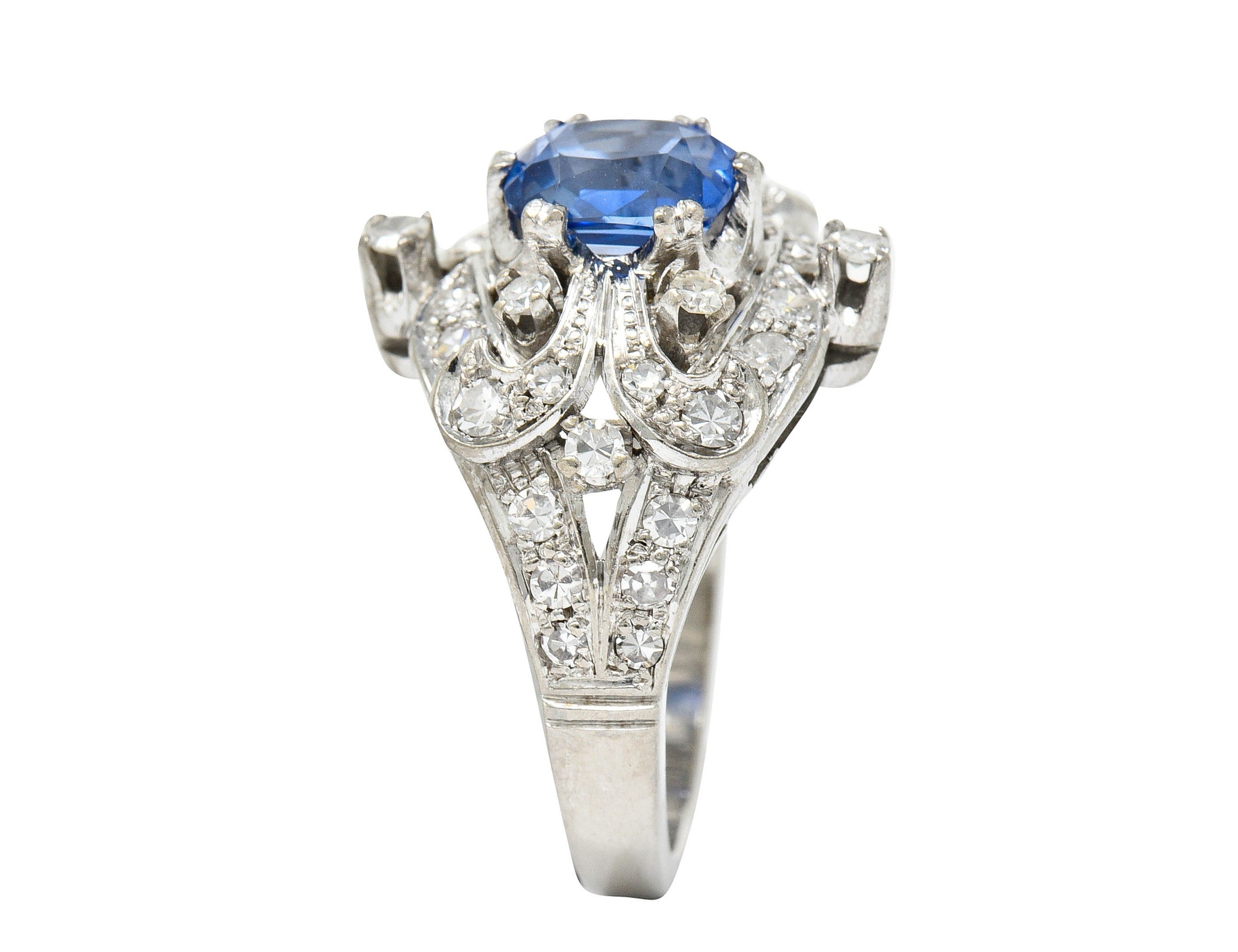 1950's Mid-Century 2.90 CTW Sapphire Diamond 18 Karat White Gold Cocktail RingRing - Wilson's Estate Jewelry