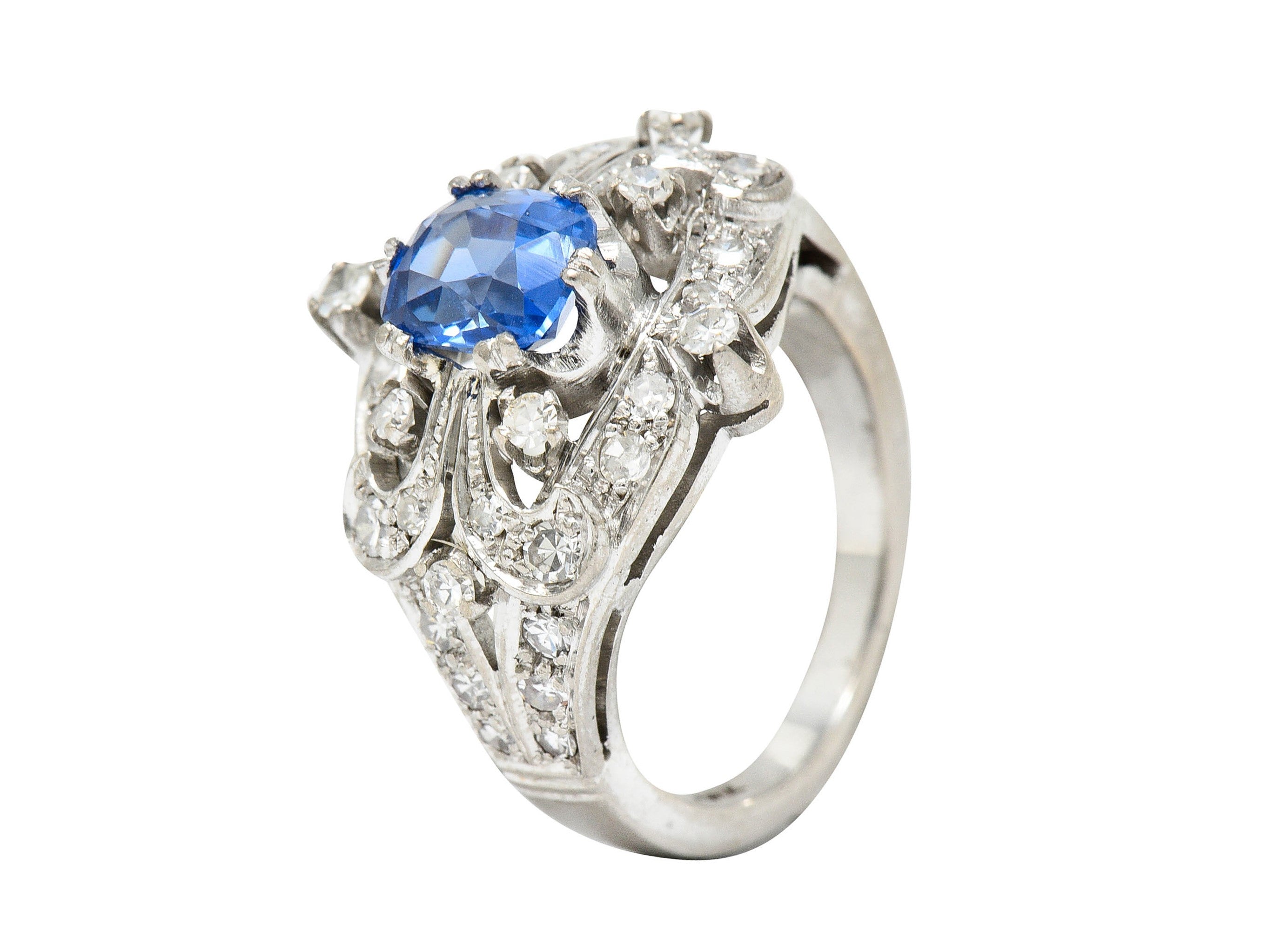 1950's Mid-Century 2.90 CTW Sapphire Diamond 18 Karat White Gold Cocktail RingRing - Wilson's Estate Jewelry