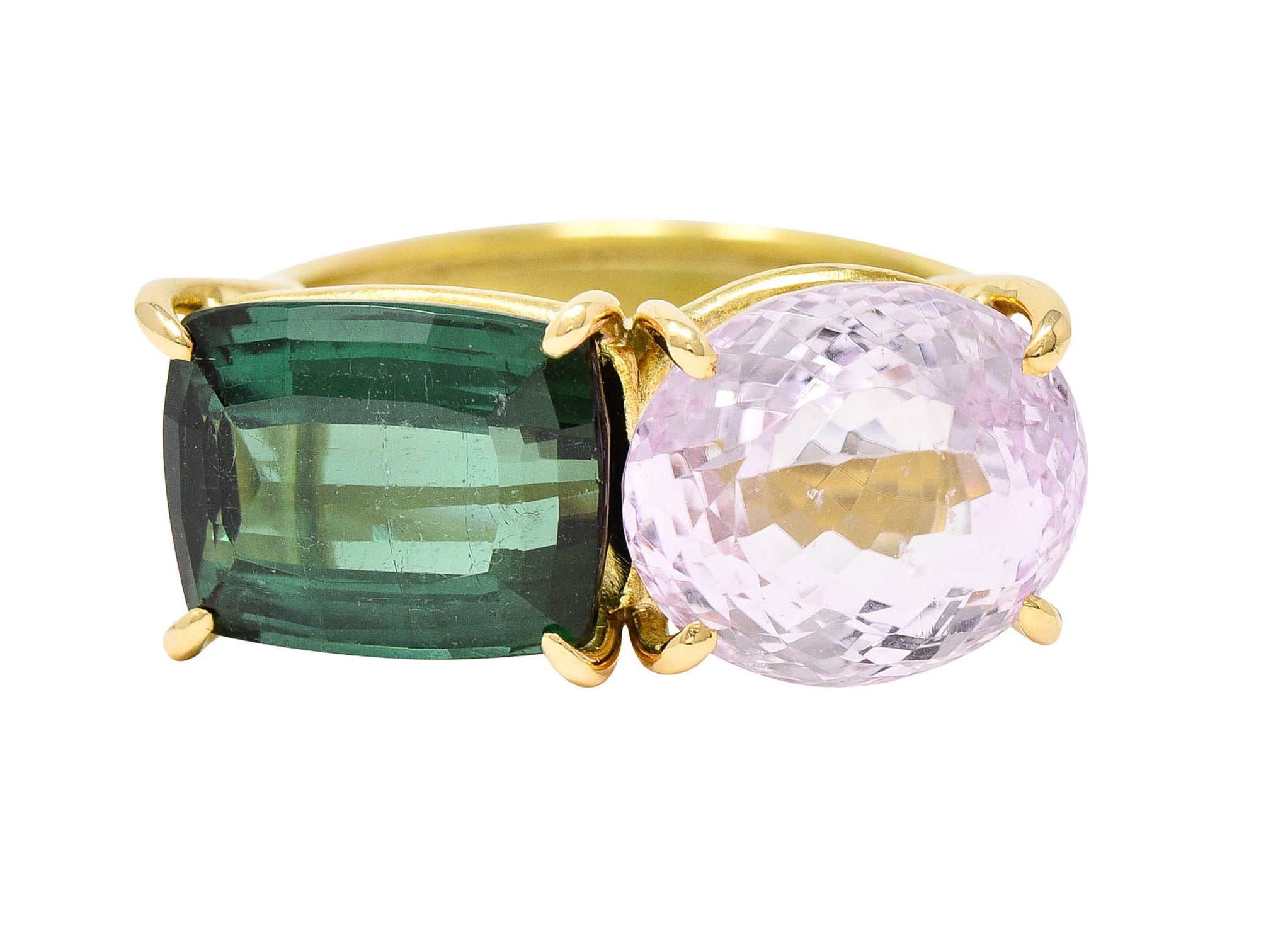 Green Tourmaline Kunzite 14 Karat Gold Double Gemstone RingRing - Wilson's Estate Jewelry