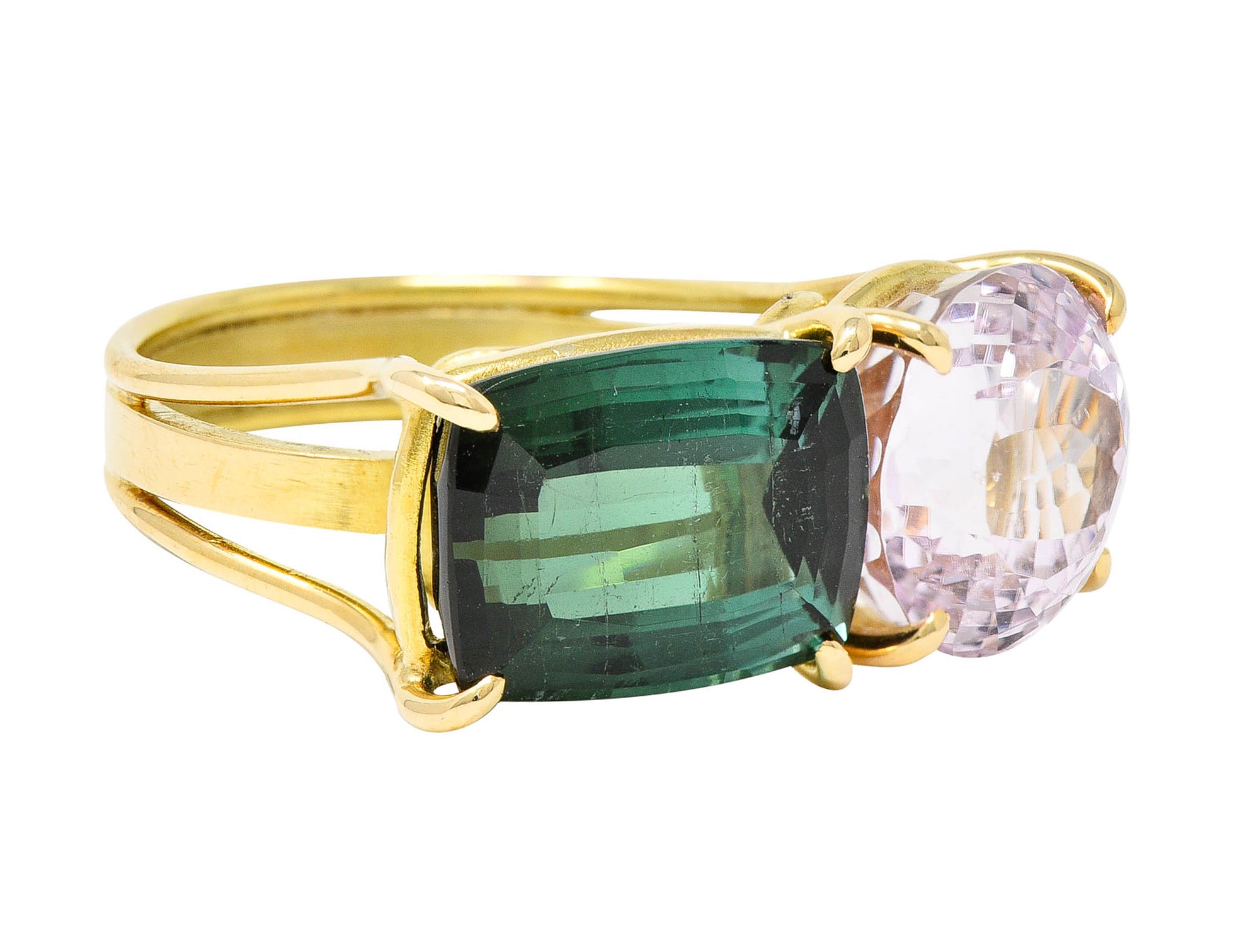 Green Tourmaline Kunzite 14 Karat Gold Double Gemstone RingRing - Wilson's Estate Jewelry