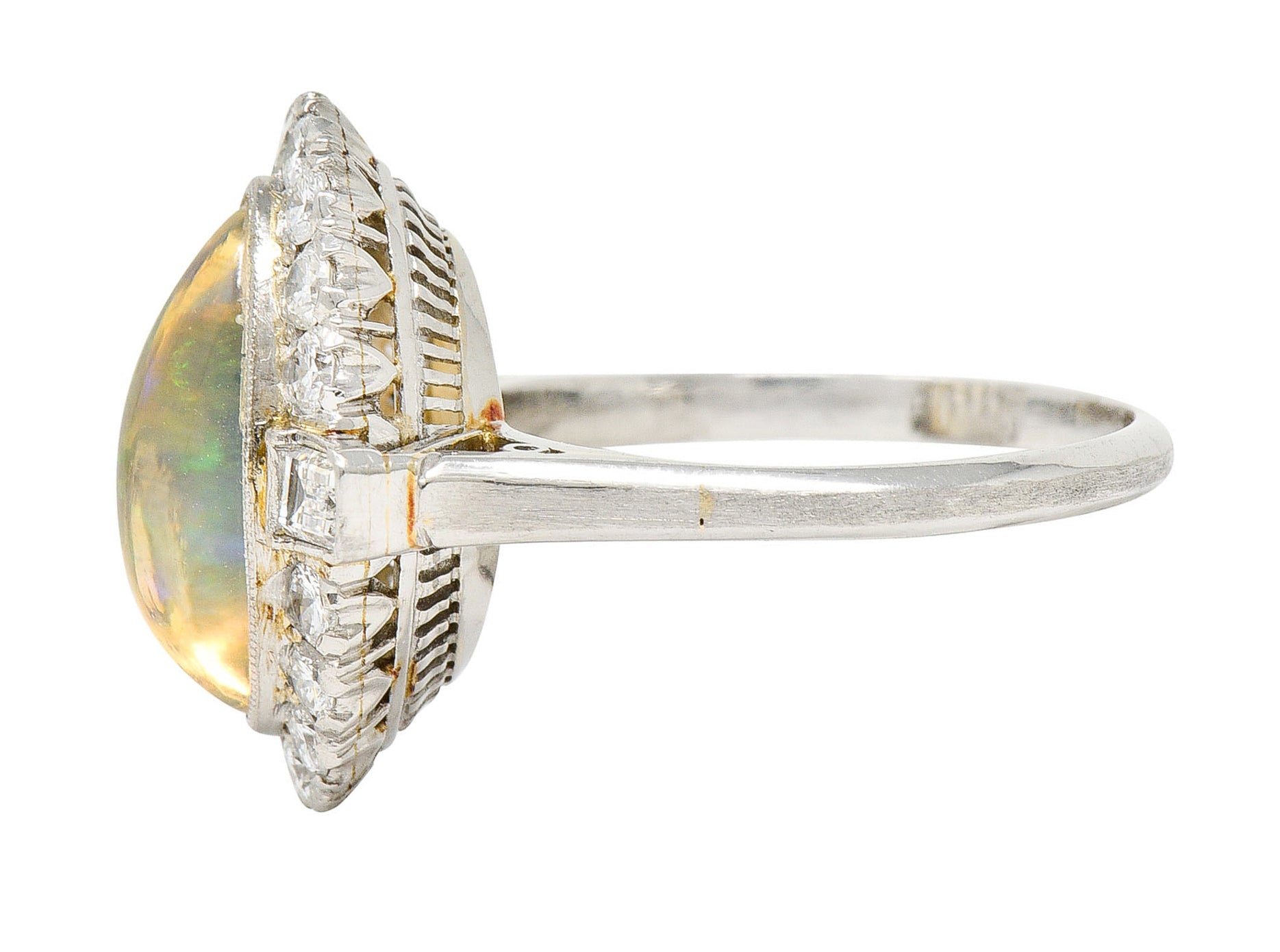 Contemporary Jelly Opal Diamond Platinum Navette Cluster RingRing - Wilson's Estate Jewelry