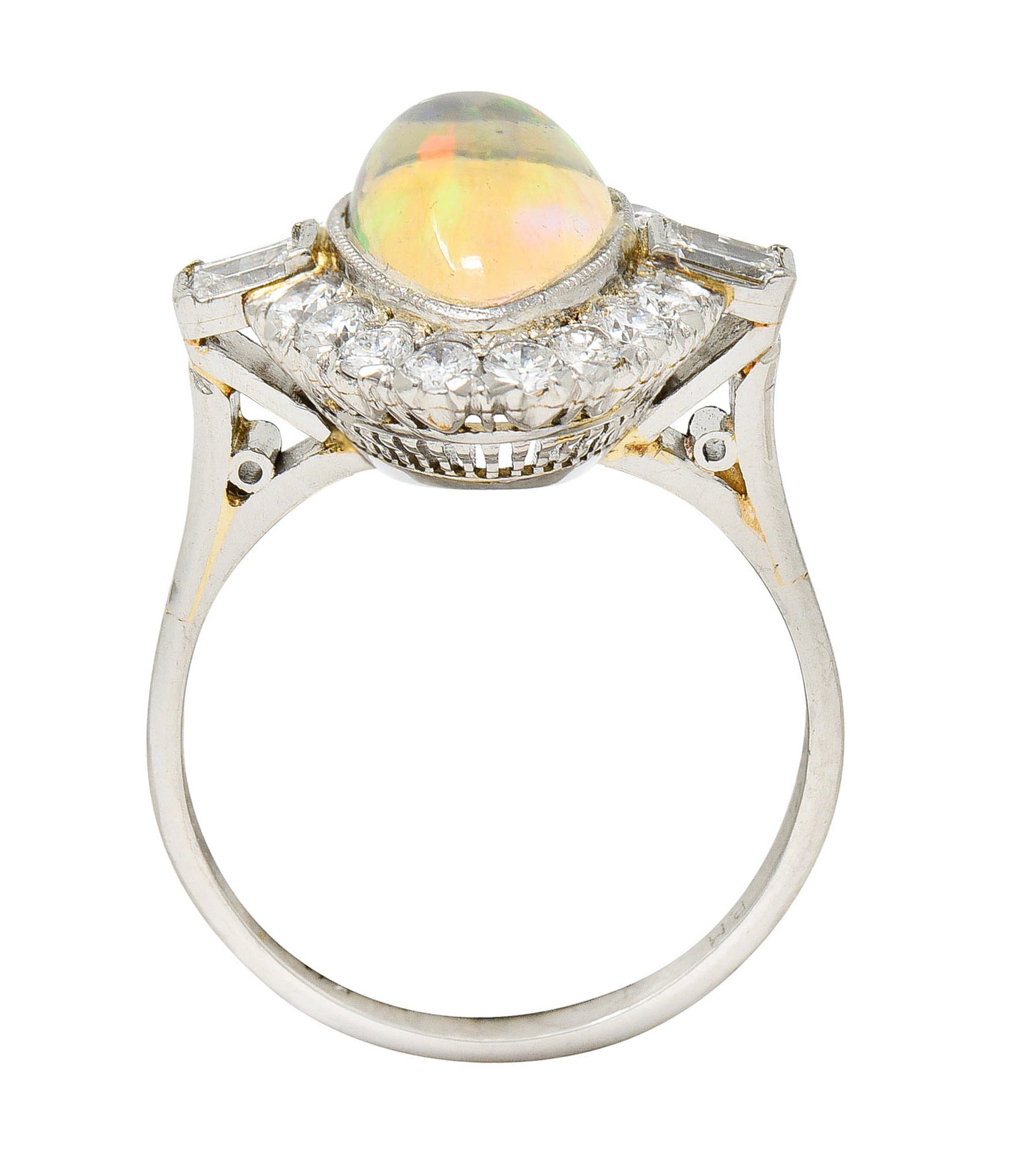 Contemporary Jelly Opal Diamond Platinum Navette Cluster RingRing - Wilson's Estate Jewelry