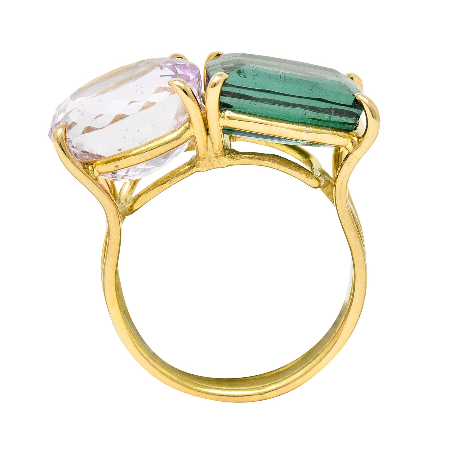 Green Tourmaline Kunzite 14 Karat Gold Double Gemstone RingRing - Wilson's Estate Jewelry