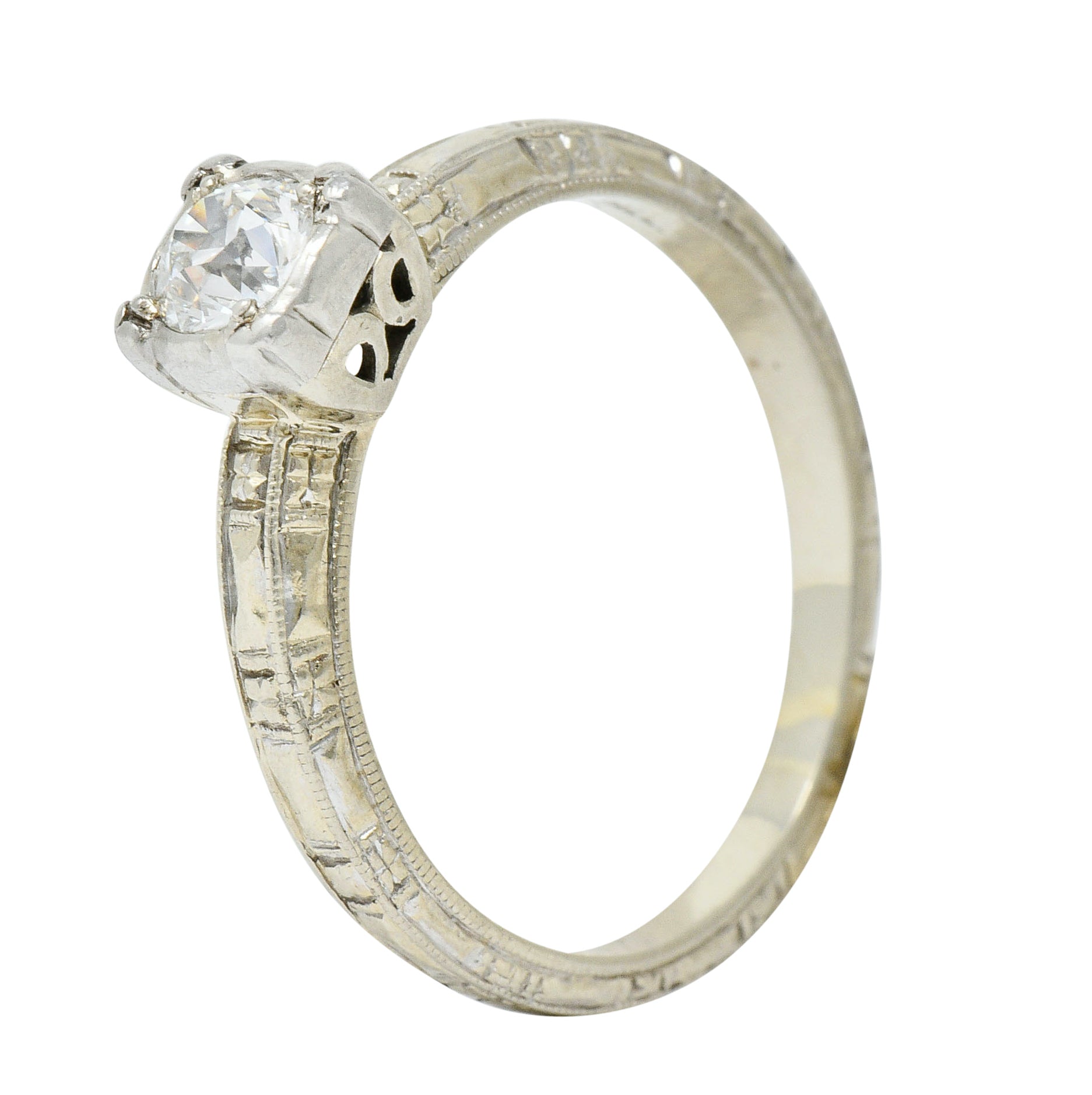 Art Deco 0.35 CTW Diamond 14 Karat White Gold Engagement RingRing - Wilson's Estate Jewelry