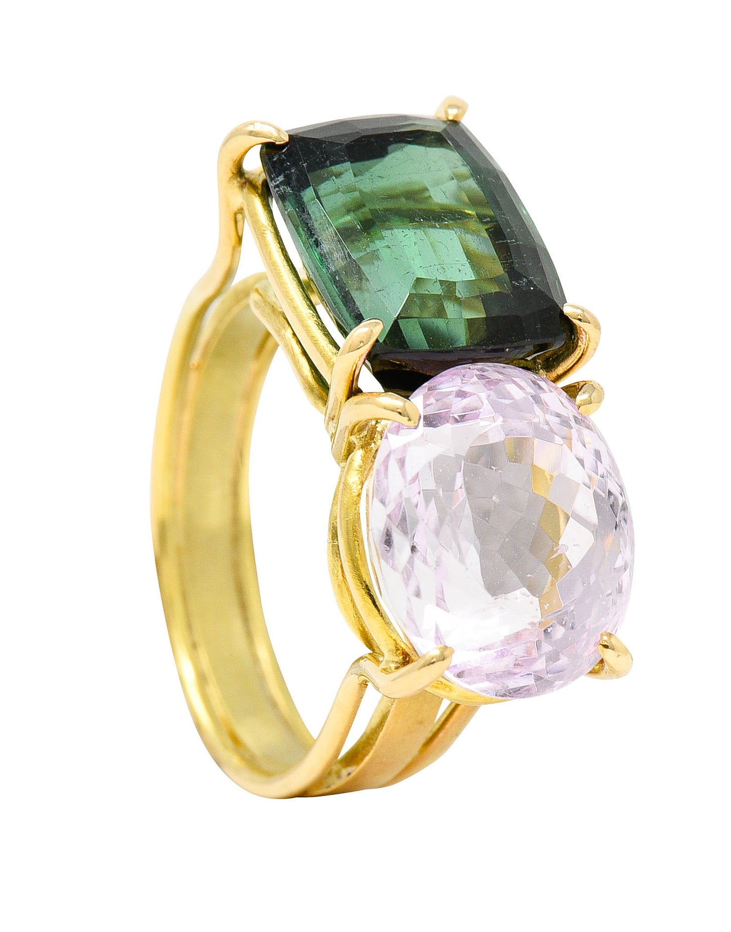 Green Tourmaline Kunzite 14 Karat Gold Double Gemstone RingRing - Wilson's Estate Jewelry