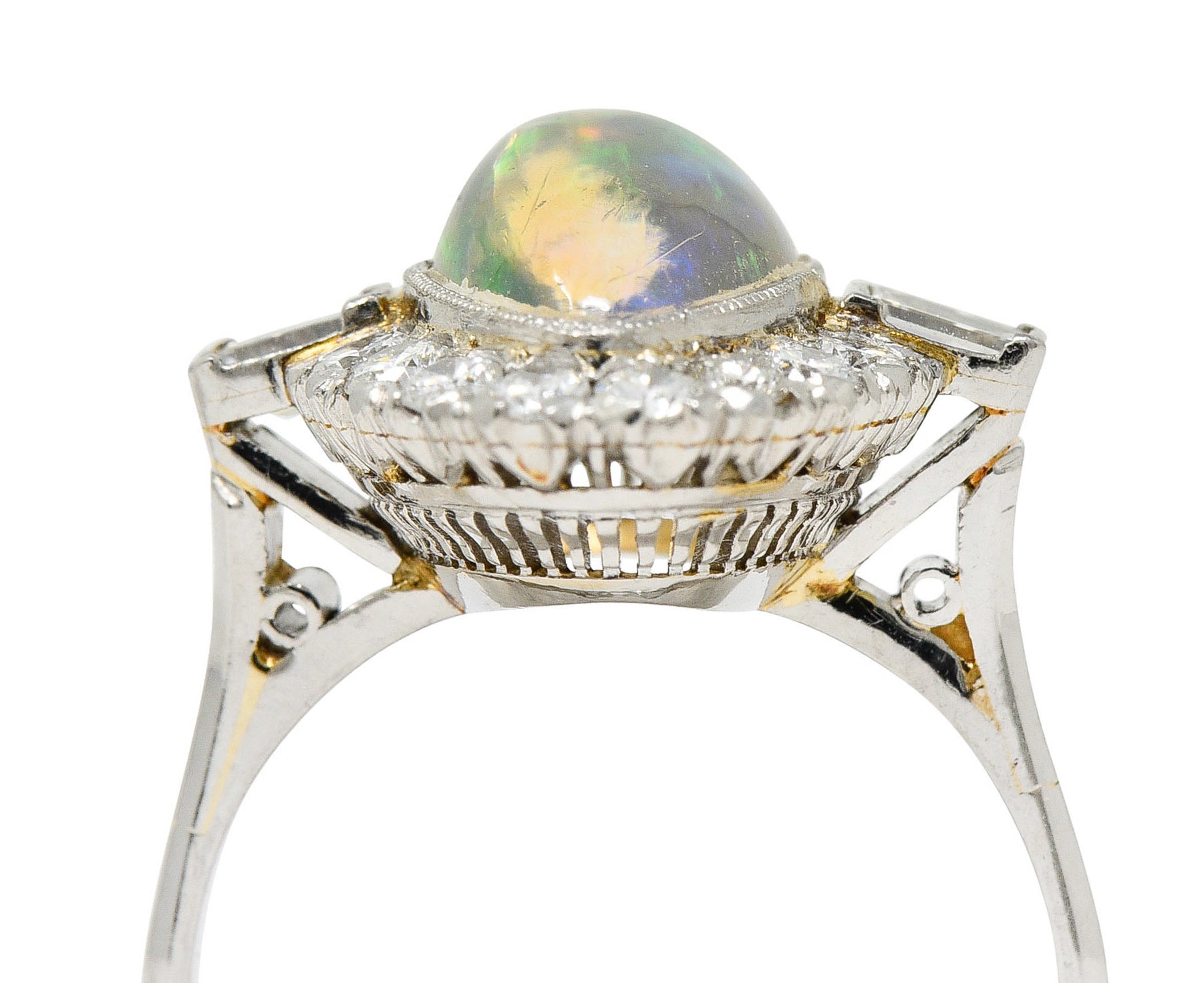 Contemporary Jelly Opal Diamond Platinum Navette Cluster RingRing - Wilson's Estate Jewelry