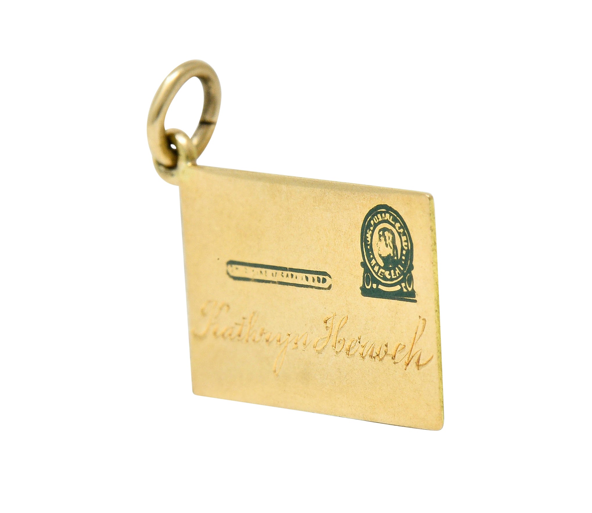 Retro 14 Karat Gold Jefferson Postal Card Charm Circa 1940scharm - Wilson's Estate Jewelry