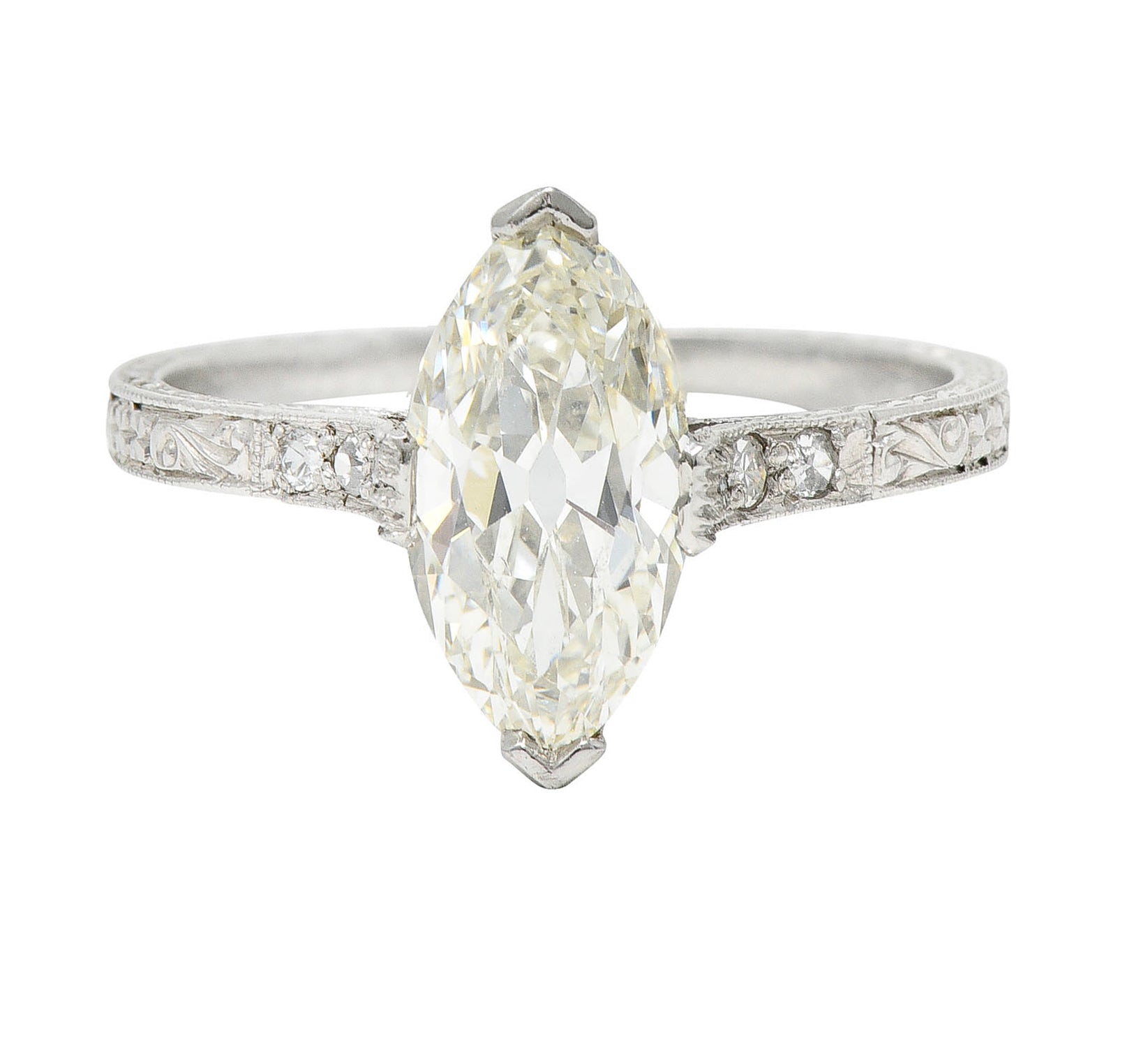 Art Deco 1.46 CTW Marquise Diamond Platinum Engraved Engagement RingRing - Wilson's Estate Jewelry