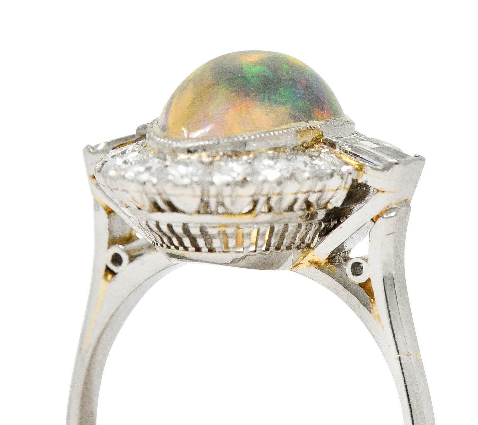 Contemporary Jelly Opal Diamond Platinum Navette Cluster RingRing - Wilson's Estate Jewelry