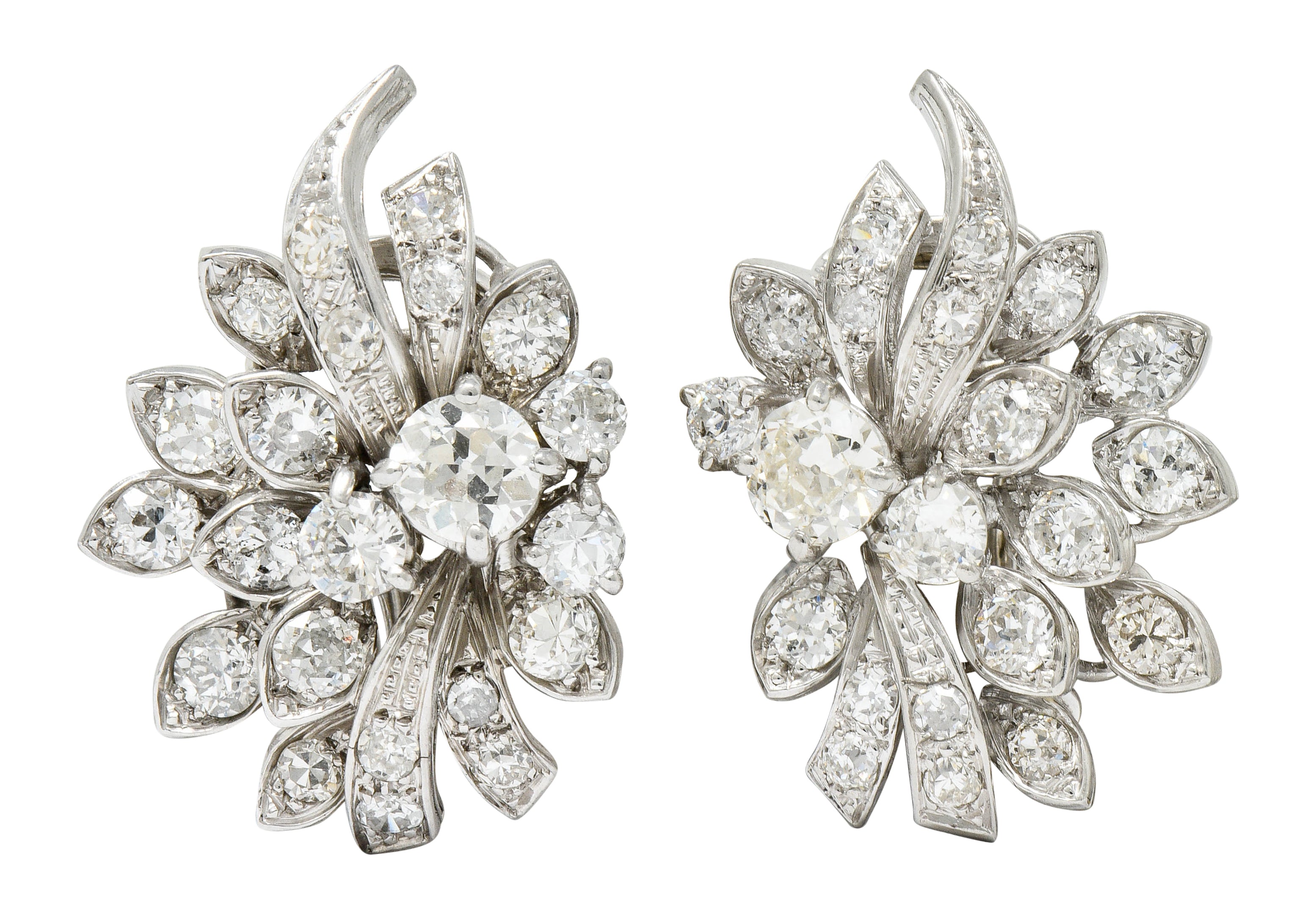 Retro 5.00 CTW Diamond Platinum Cluster Earrings Circa 1940sEarrings - Wilson's Estate Jewelry