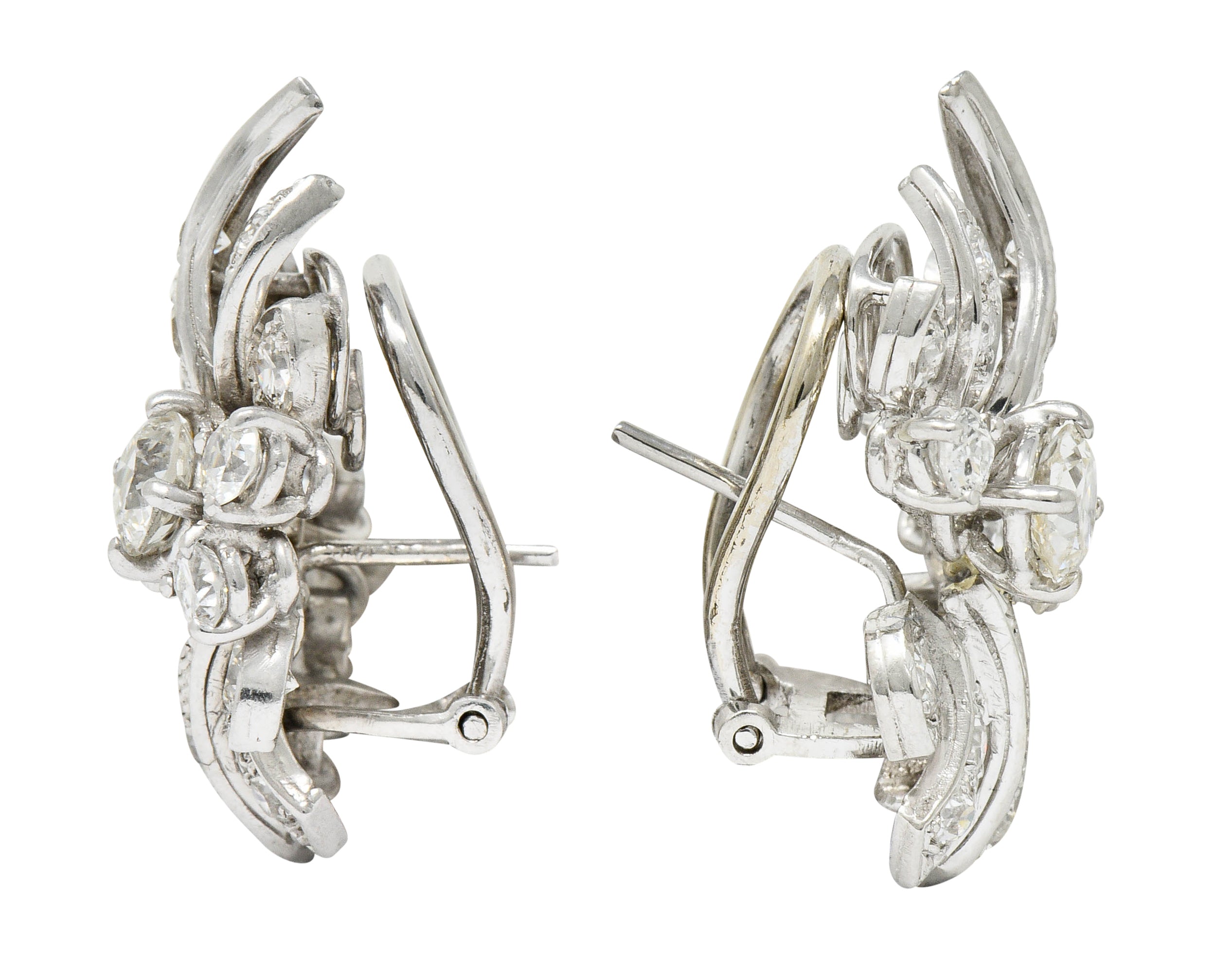 Retro 5.00 CTW Diamond Platinum Cluster Earrings Circa 1940sEarrings - Wilson's Estate Jewelry