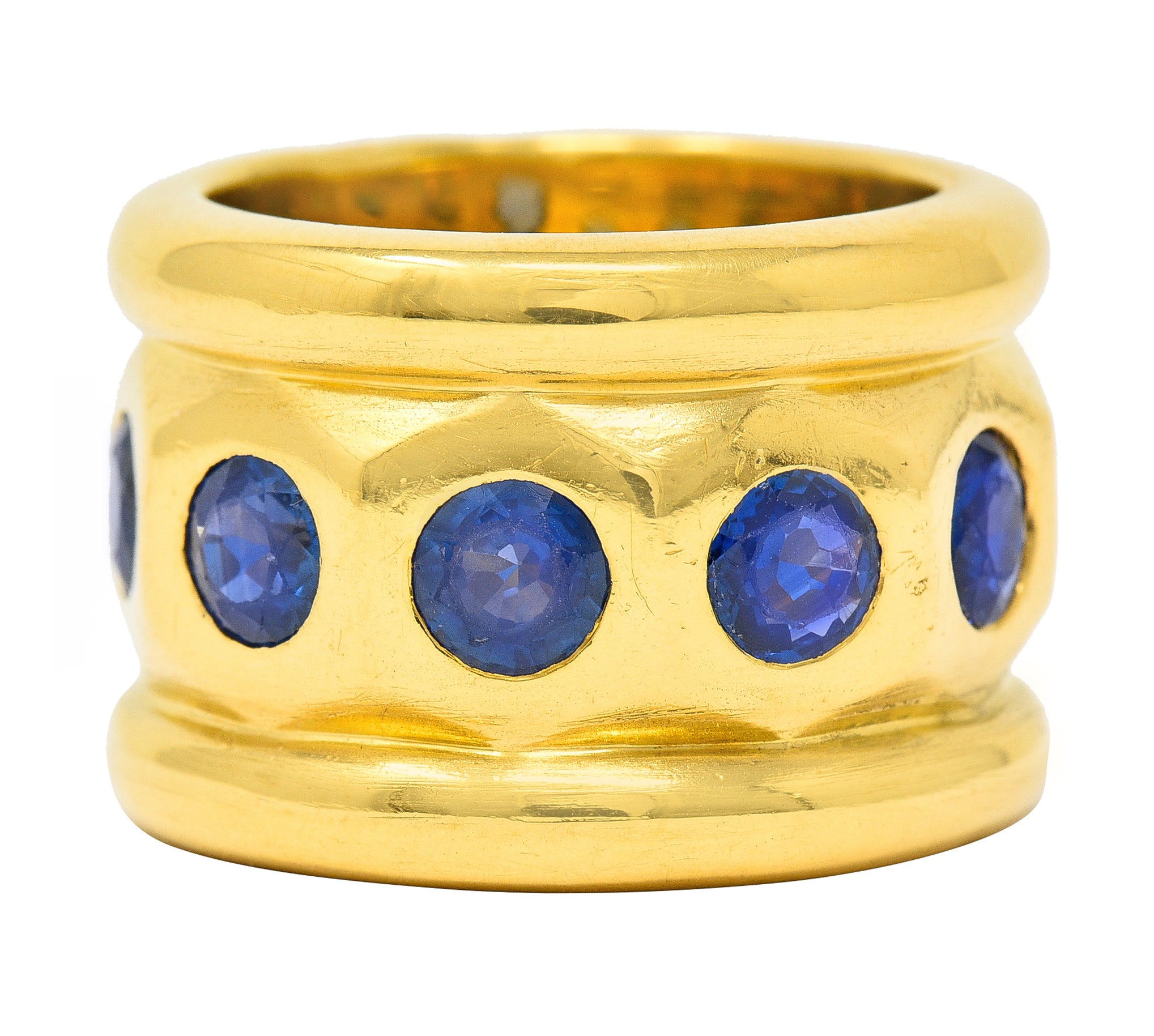 Herz Belperron French 6.00 CTW Sapphire 22 Karat Yellow Gold 16.5 MM Eternity Band Ring Wilson's Estate Jewelry