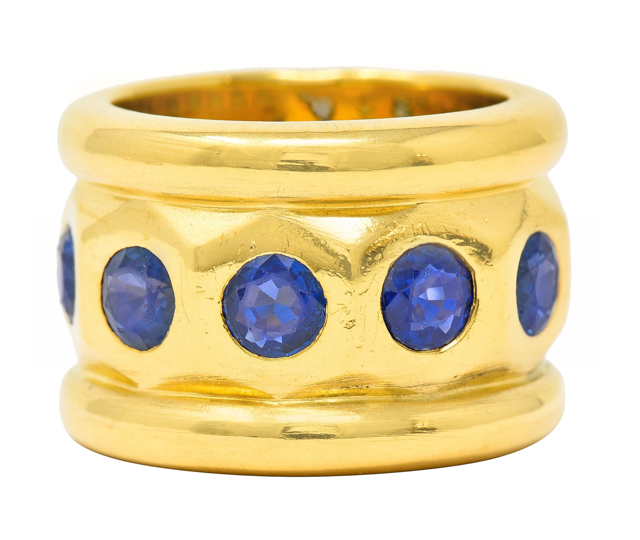 Herz Belperron French 6.00 CTW Sapphire 22 Karat Yellow Gold 16.5 MM Eternity Band Ring Wilson's Estate Jewelry