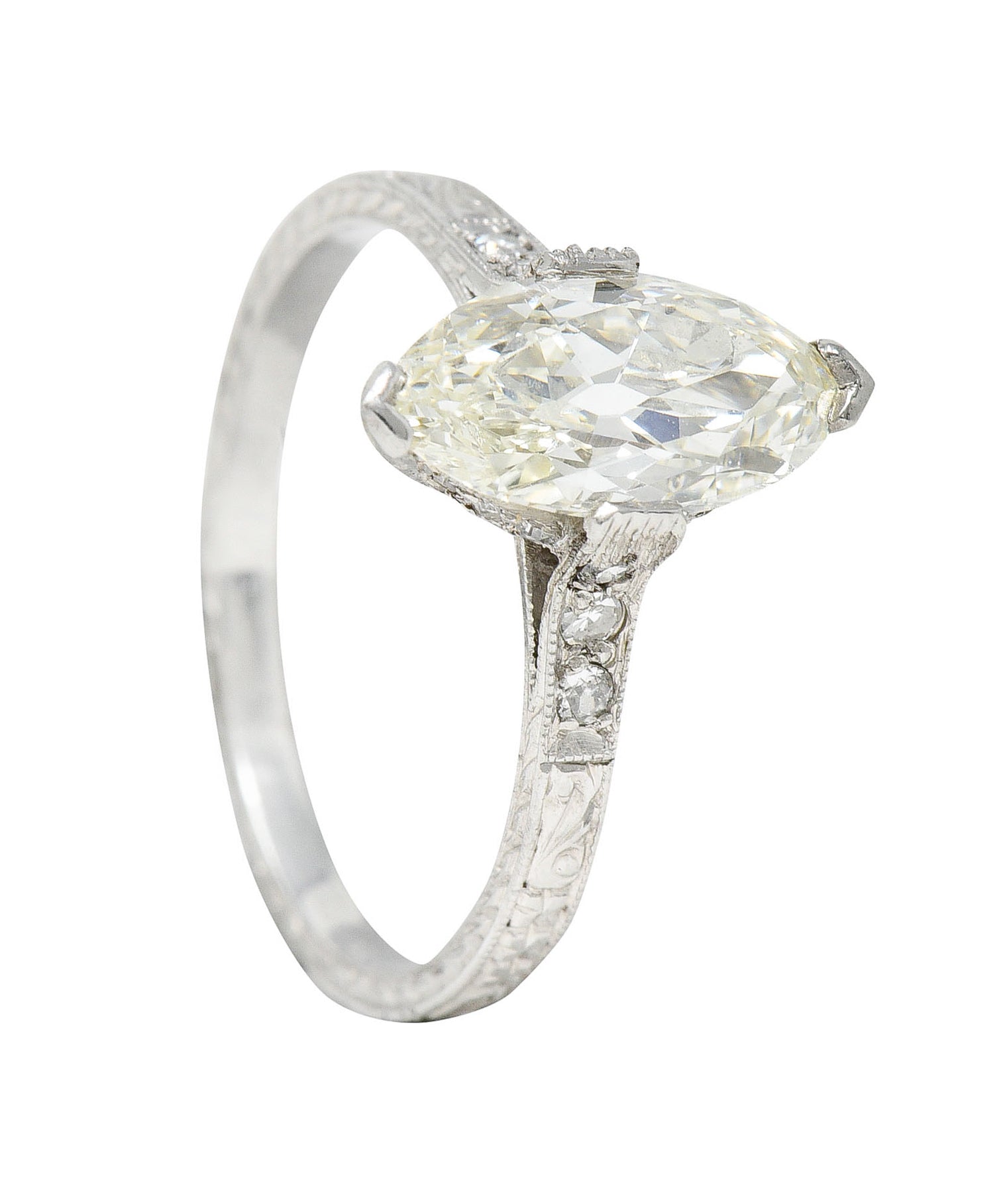 Art Deco 1.46 CTW Marquise Diamond Platinum Engraved Engagement RingRing - Wilson's Estate Jewelry