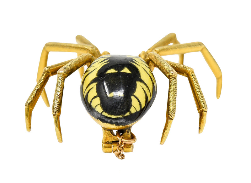 Riker Brothers Enamel Diamond Ruby 14 Karat Gold Spider Art Nouveau BroochBrooch - Wilson's Estate Jewelry