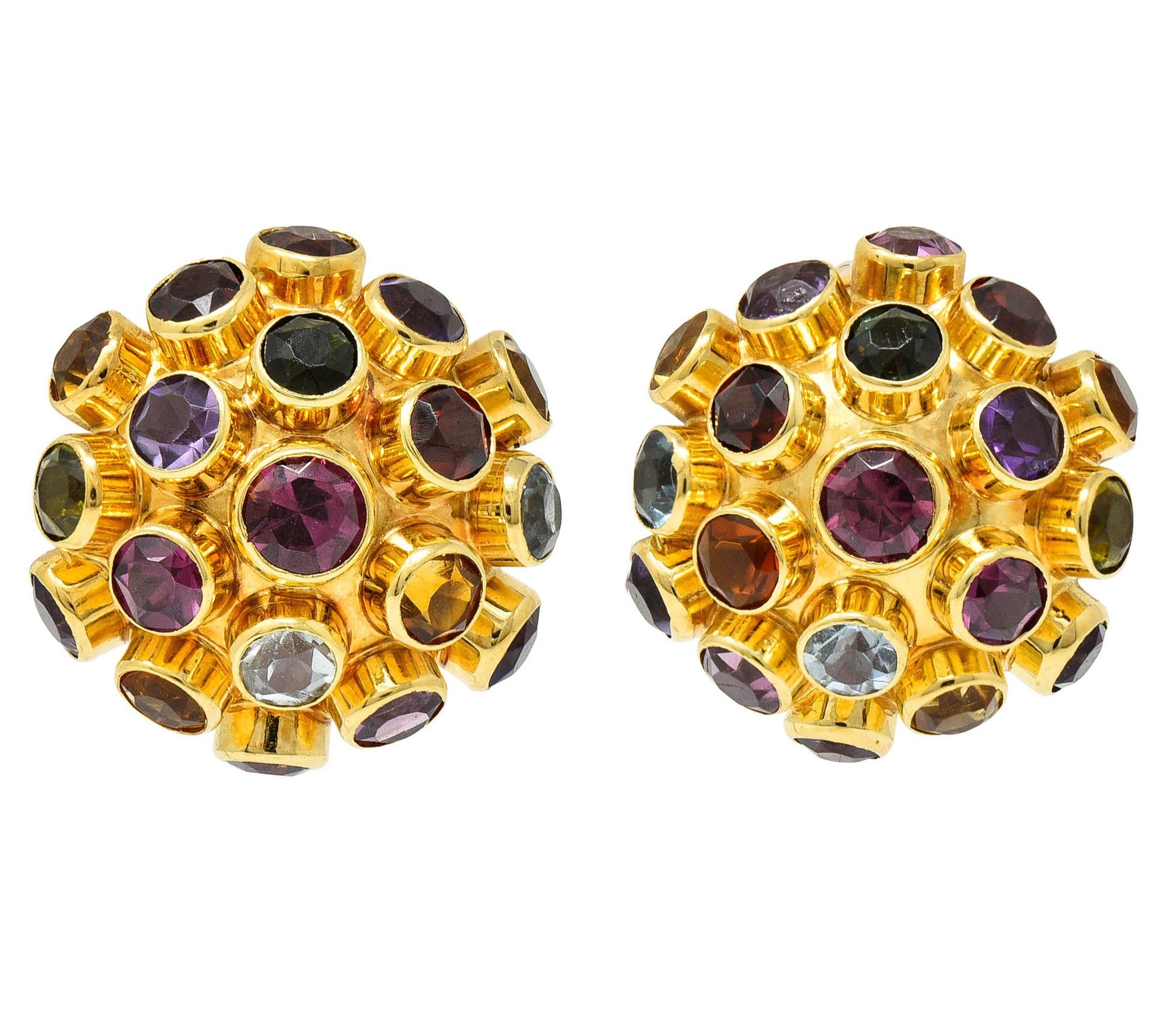 1960's Vintage Multi-Gem 18 Karat Gold Sputnik Cluster EarringsEarrings - Wilson's Estate Jewelry